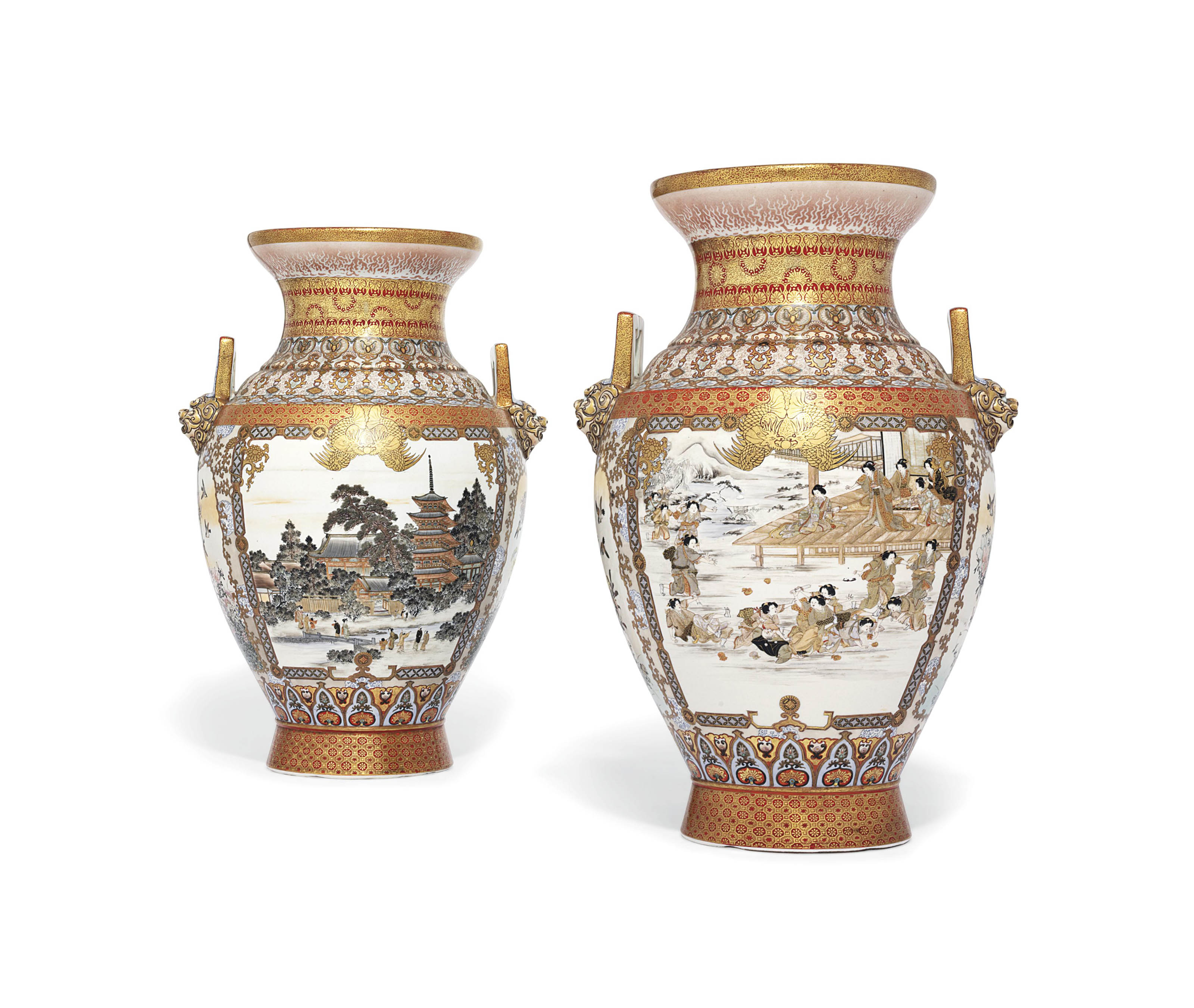 An Impressive Large Pair of Kutani Vases , SIGNED KUTANI KABURAKI SEI