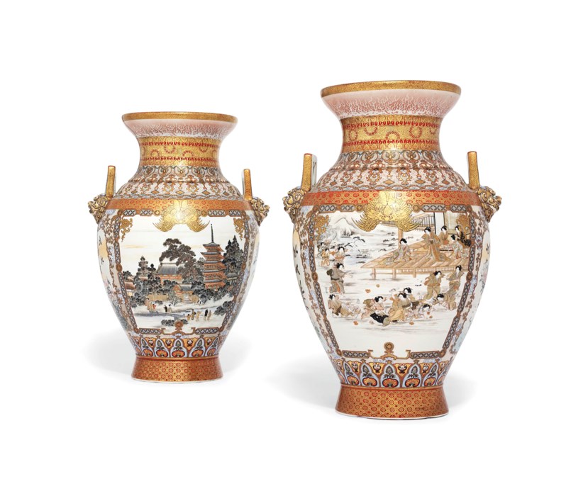 An Impressive Large Pair of Kutani Vases