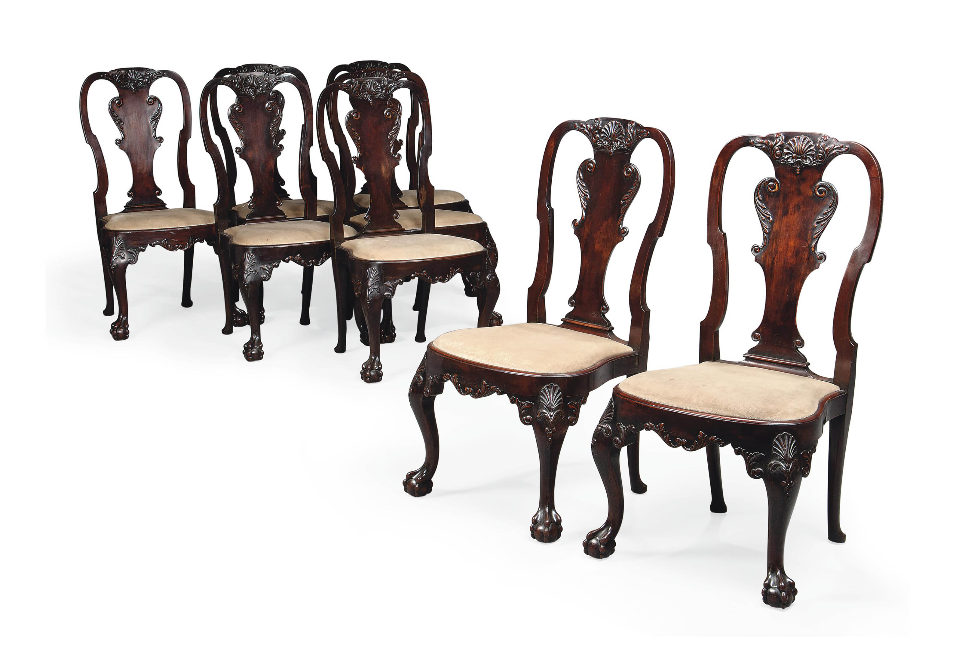 A SET OF EIGHT CARVED WALNUT DINING CHAIRS , BY WARING & GILLOW, EARLY 20TH CENTURY Christie's