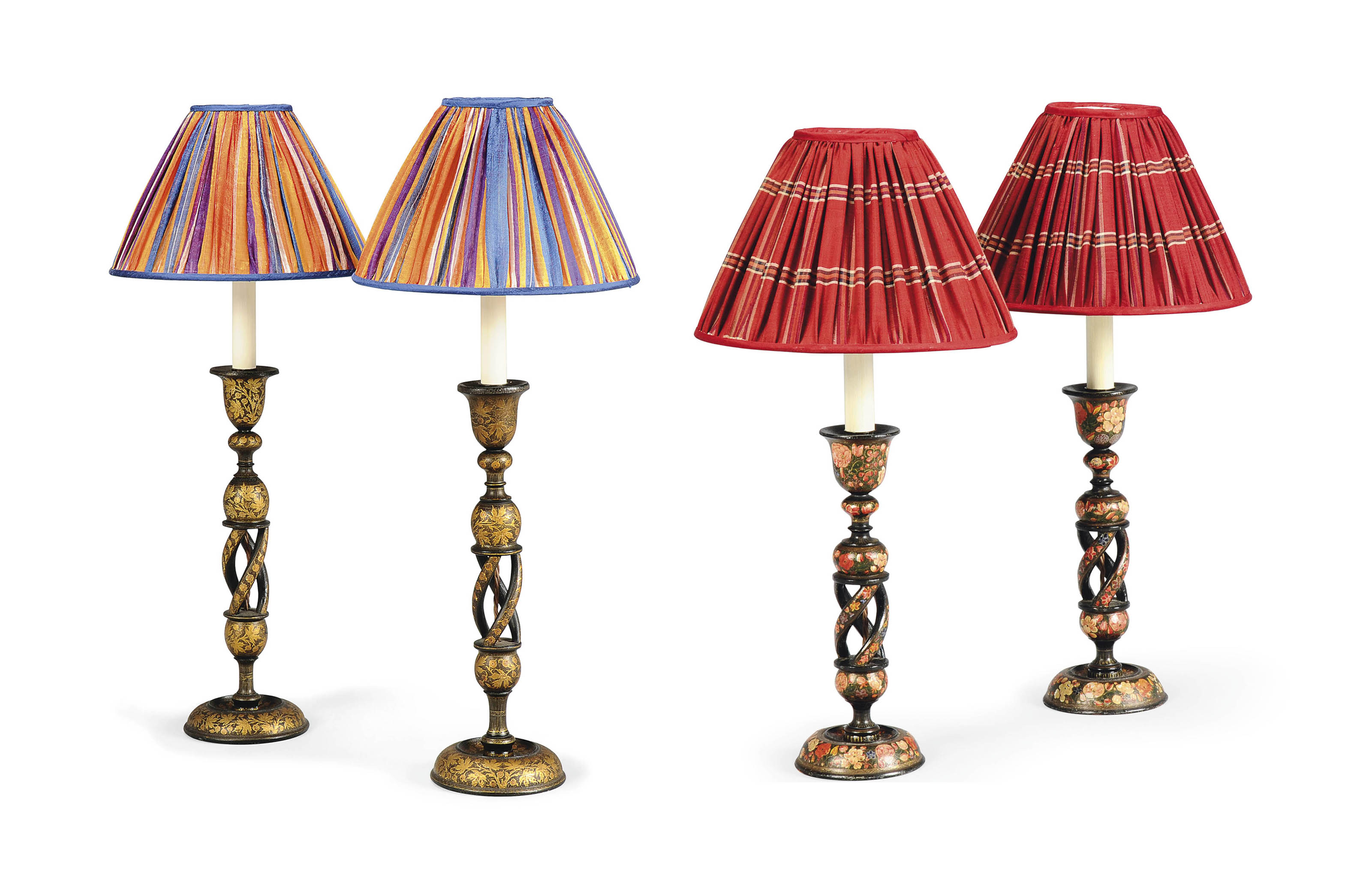 Two Pairs Of Kashmiri Papier Mache Table Lamps One Pair By