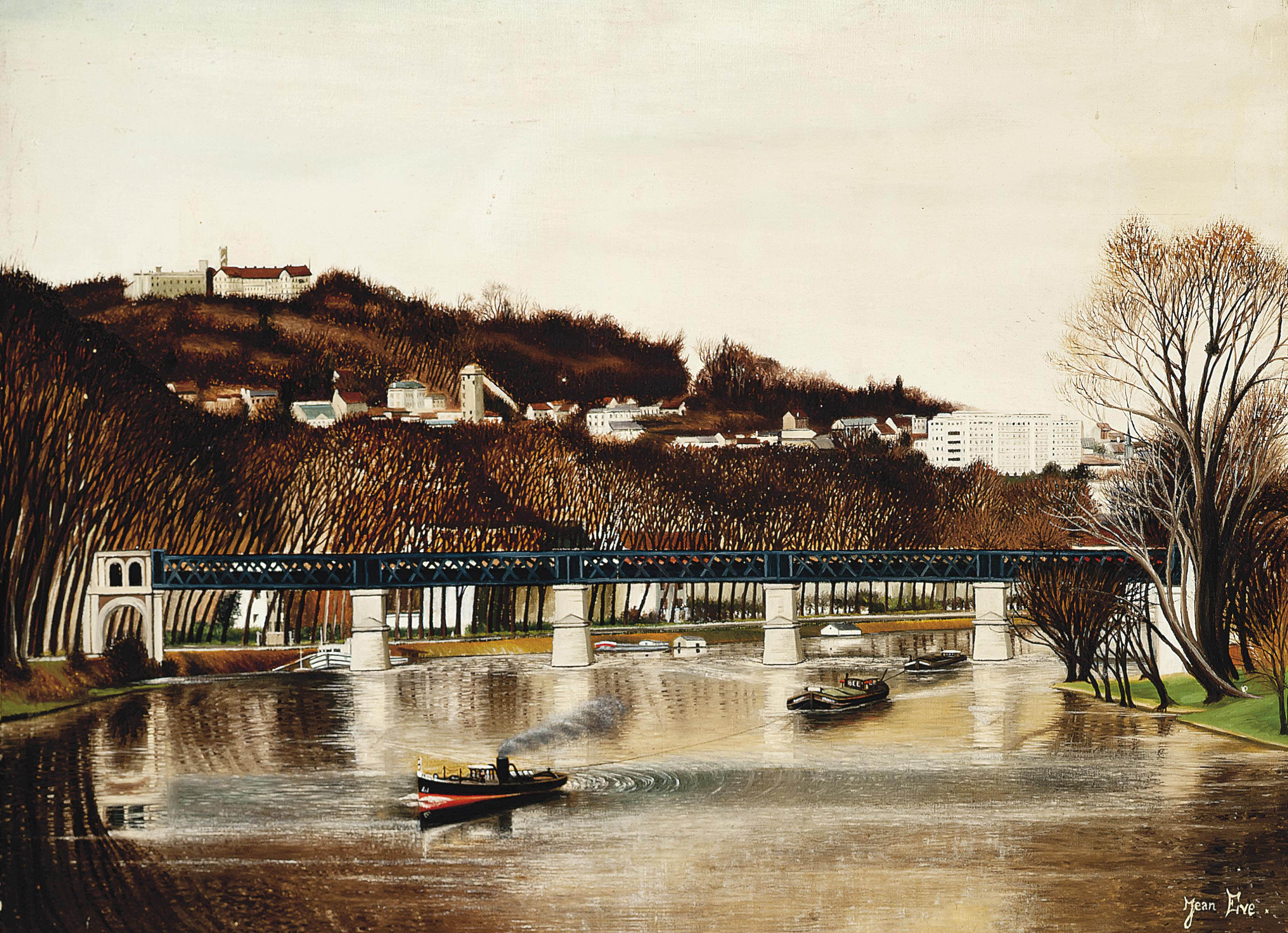 Jean Eve (French, 19001968) , Tug boats on the Seine Christie's