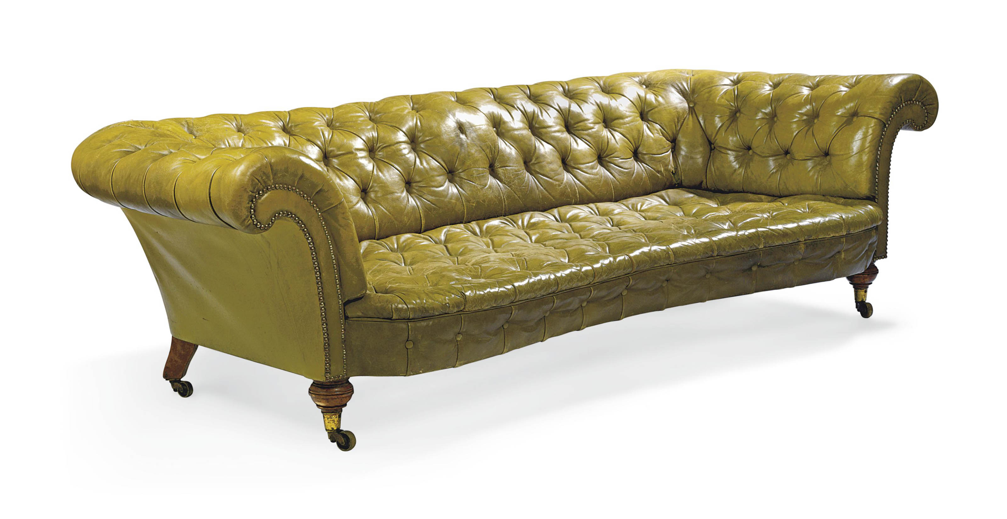 A Victorian Green Leather Chesterfield Sofa Late 19th Century