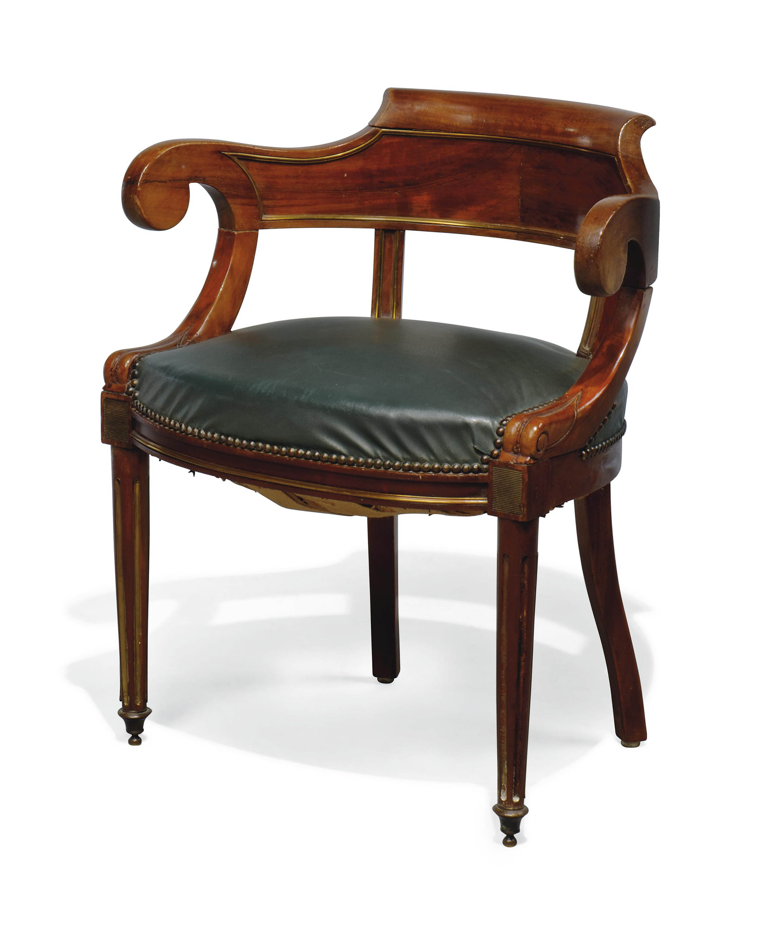 A FRENCH MAHOGANY AND BRASS MOUNTED DESK CHAIR , 19TH CENTURY | Christie's