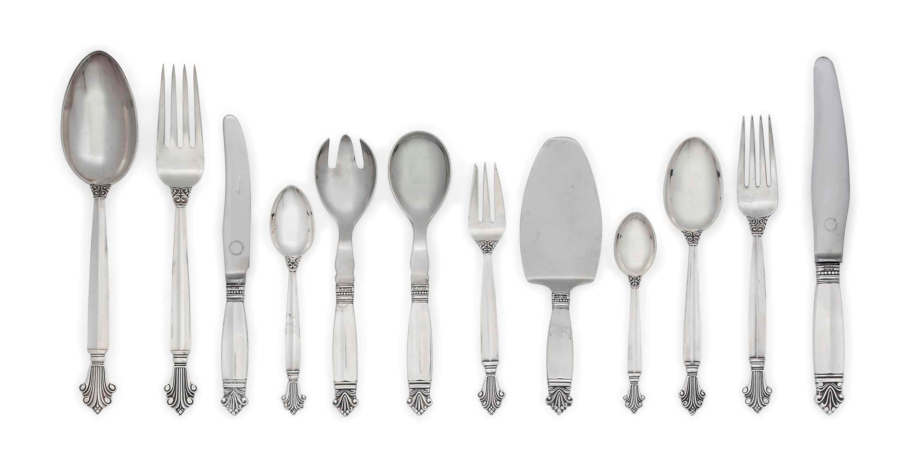 A JENSEN SILVER 'ACANTHUS' PATTERN SET OF CUTLERY DESIGNED BY
