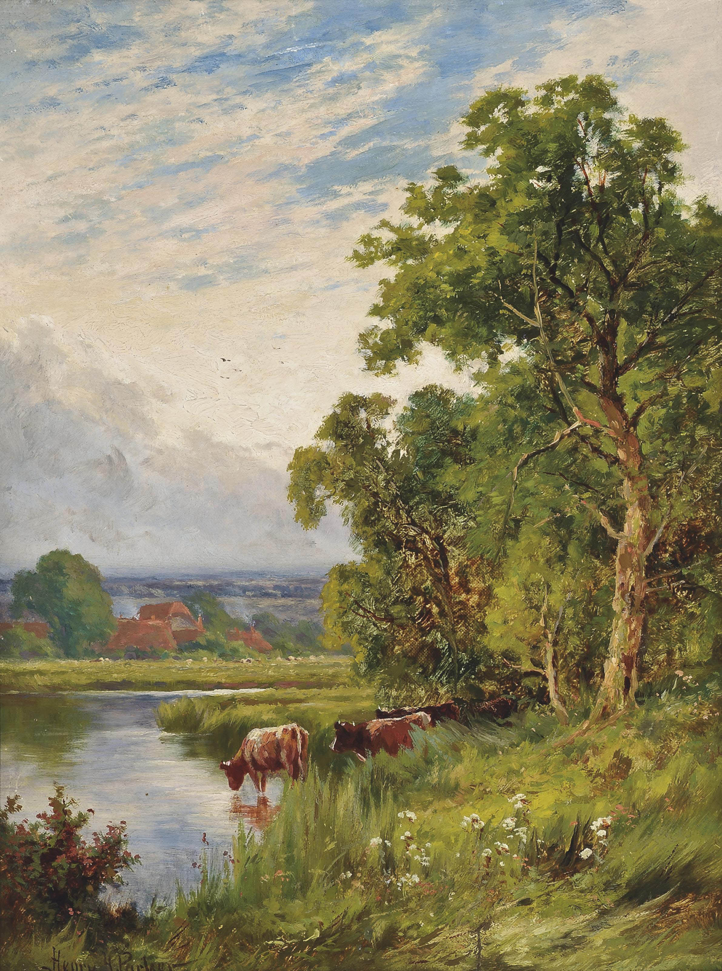 Henry H. Parker (18581930) , Evening on the Stour, Harlow, Essex