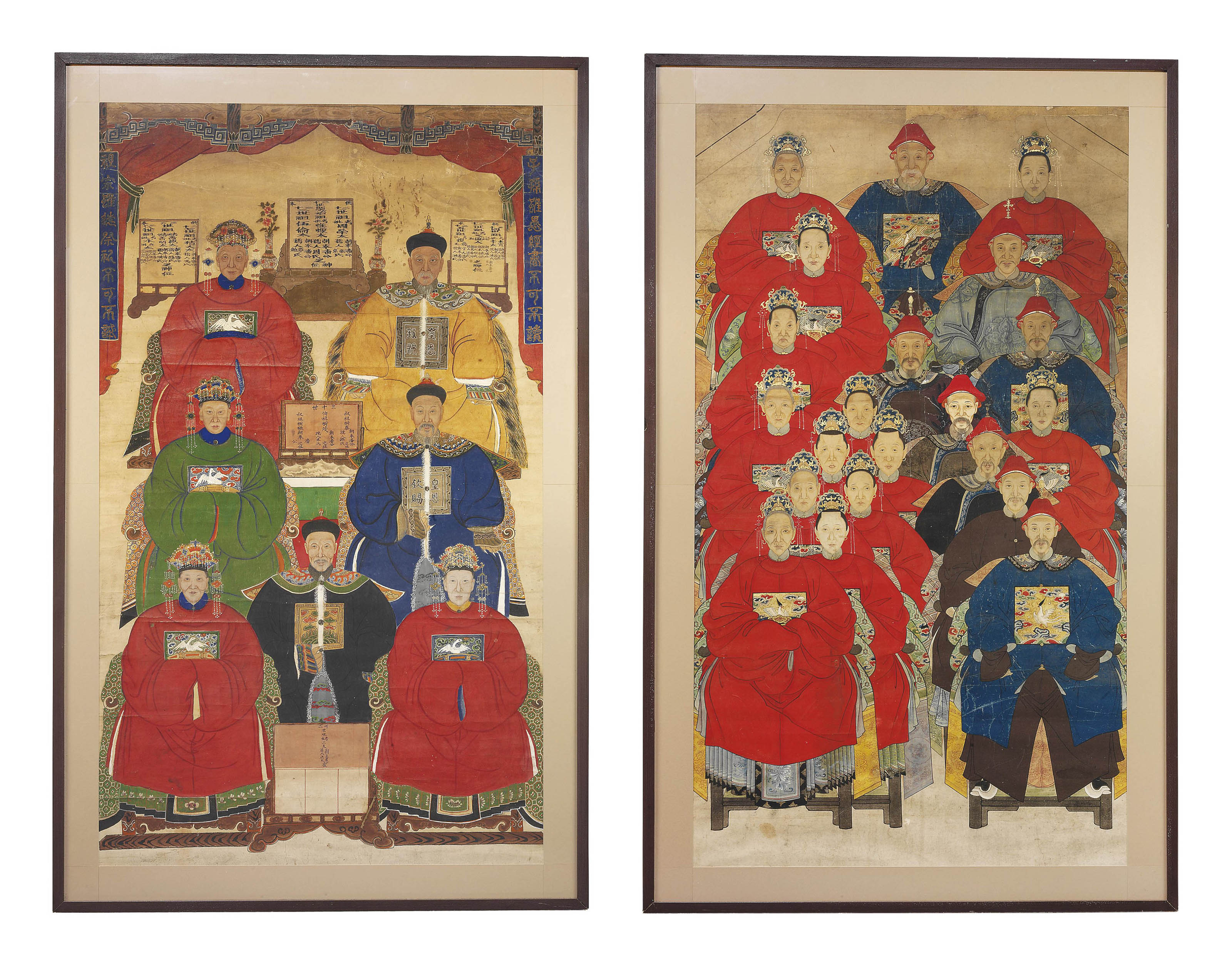 Two Large Chinese Ancestor Portraits 19th Century Paintings