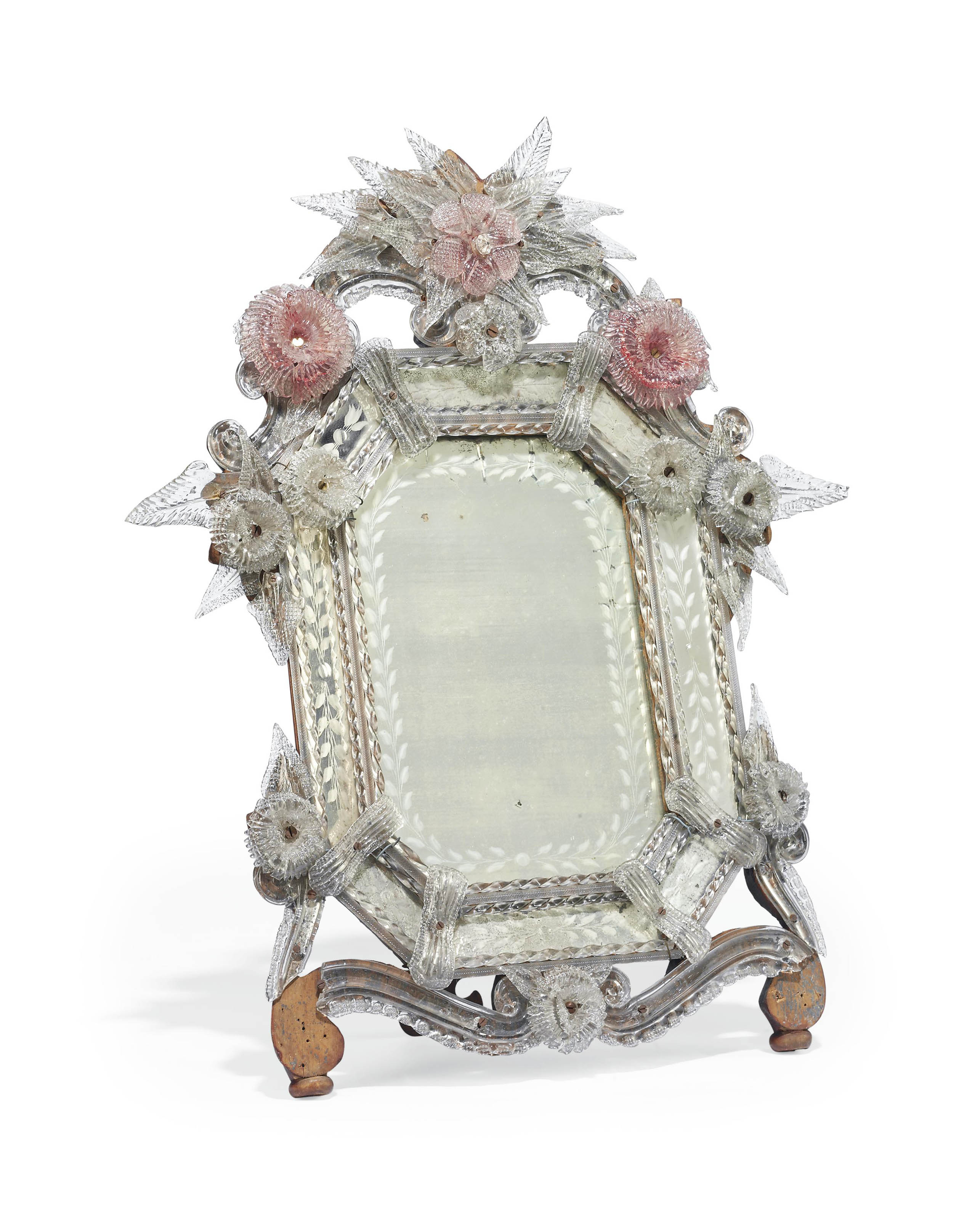 AN ITALIAN GLASS DRESSING TABLE MIRROR , PROBABLY VENICE, EARLY 20TH