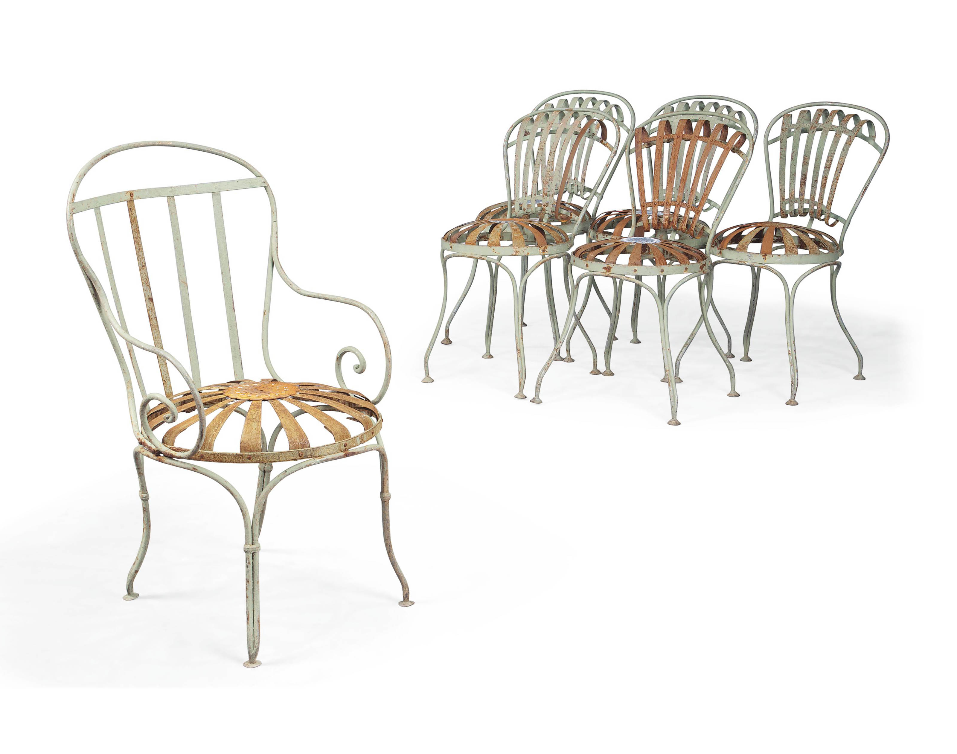 SIX FRENCH PAINTED STEEL GARDEN CHAIRS