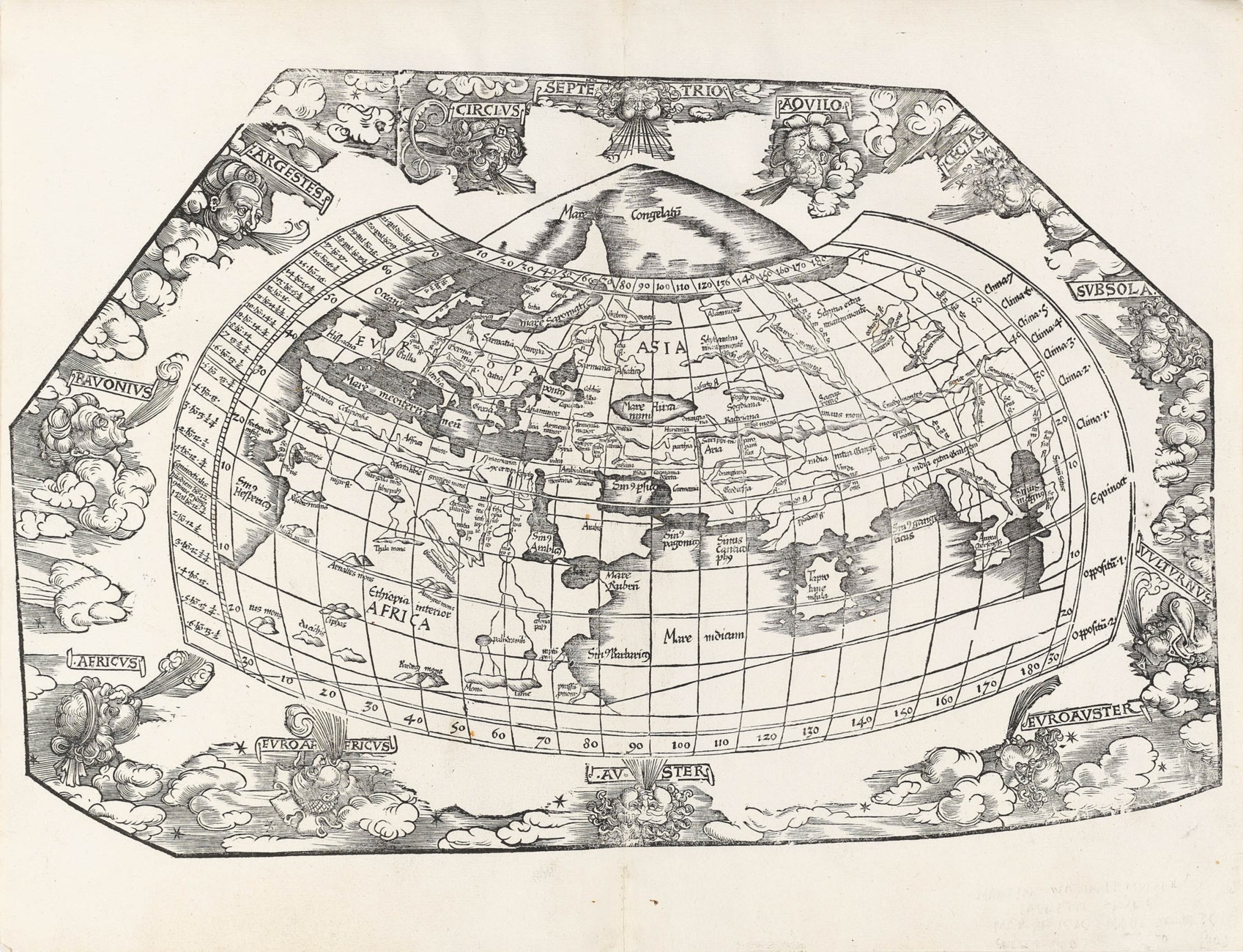PTOLEMAEUS, Claudius -- FRIES, Lorenz (1508-1555). [Untitled World Map ...