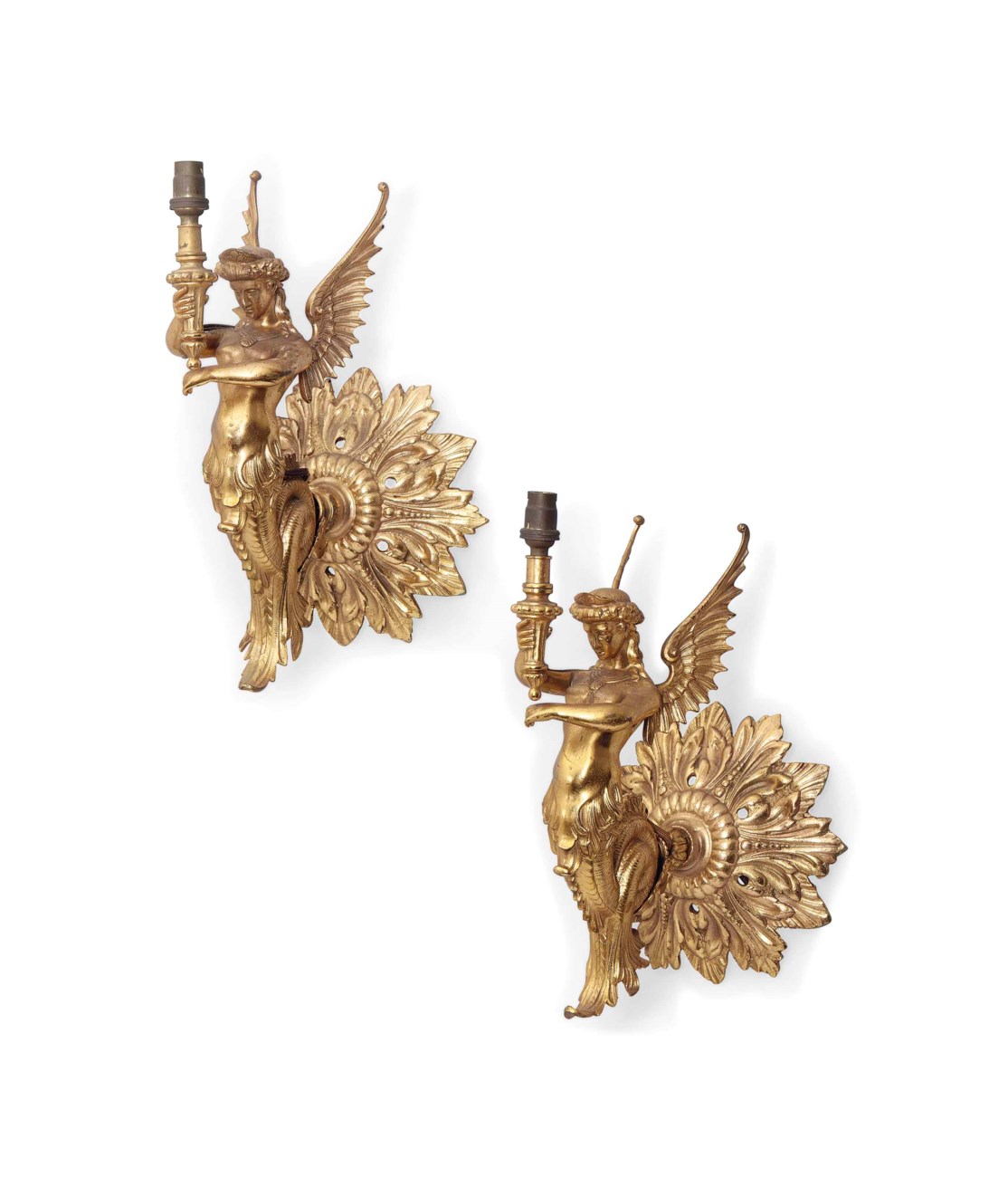 A PAIR OF VICTORIAN GILTBRASS WALL APPLIQUES