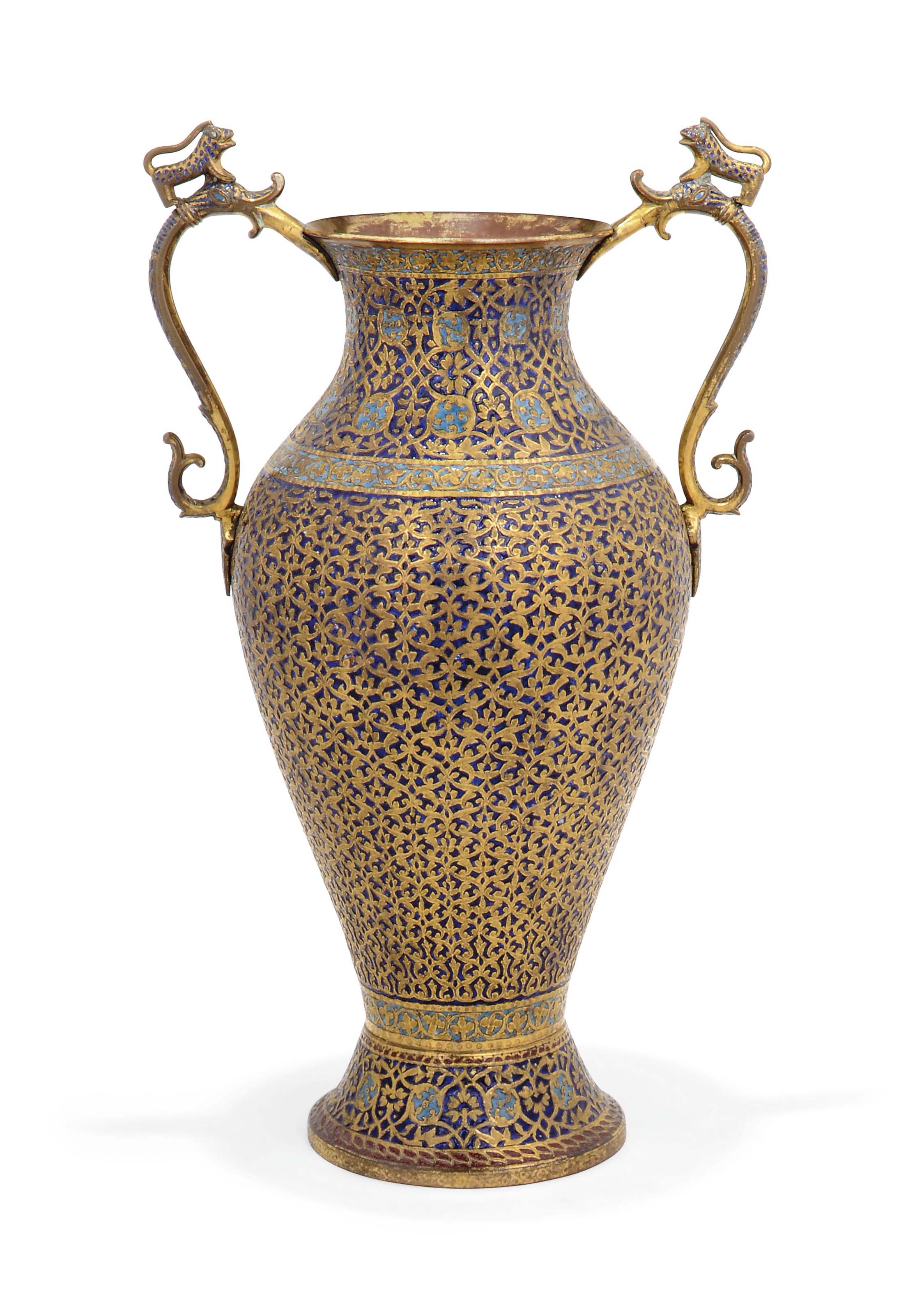 A LARGE ENAMELLED GILTCOPPER VASE , KASHMIR, INDIA, 19TH CENTURY
