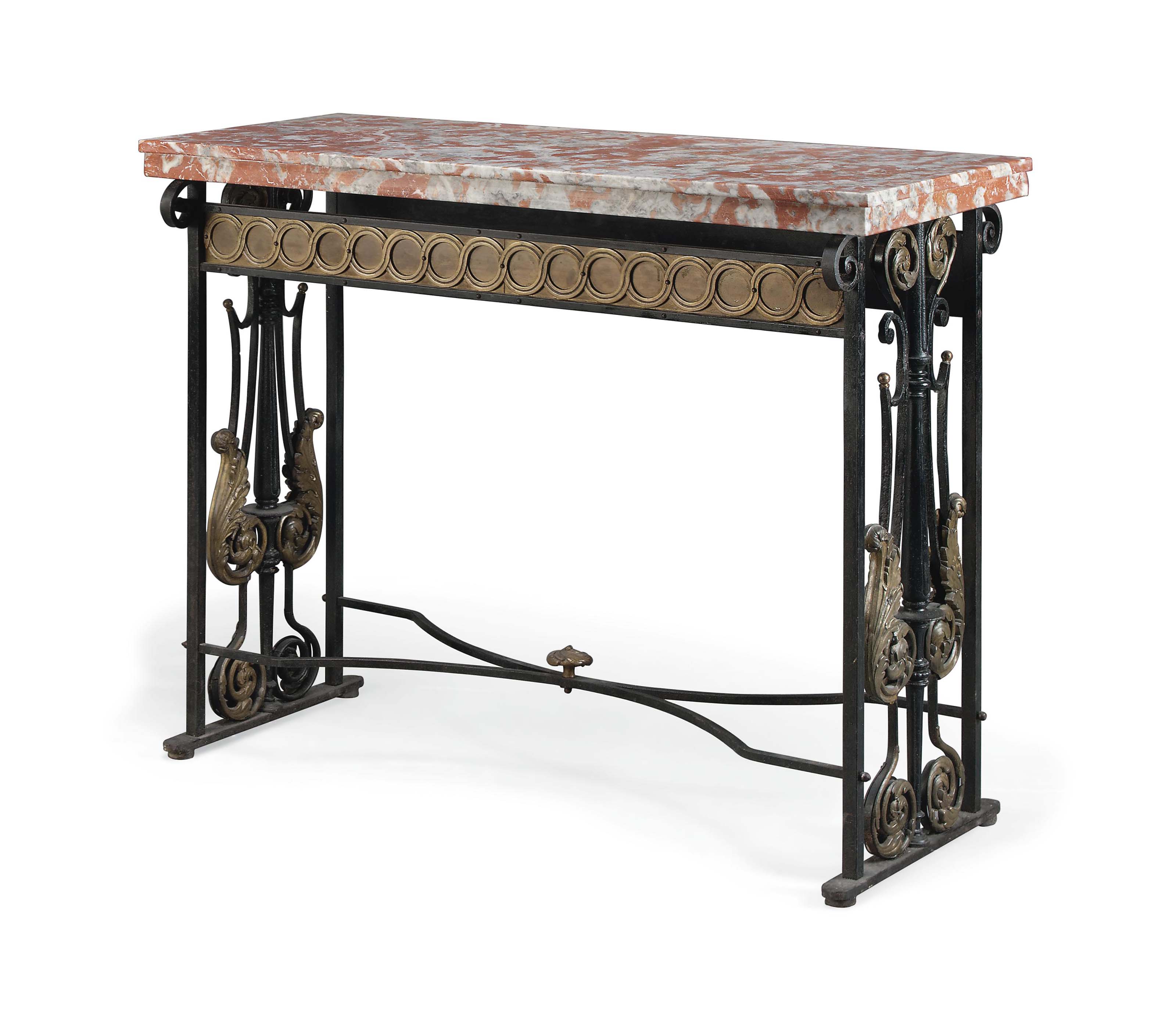 A Continental Gilt Mounted Painted Wrought Iron Console Table