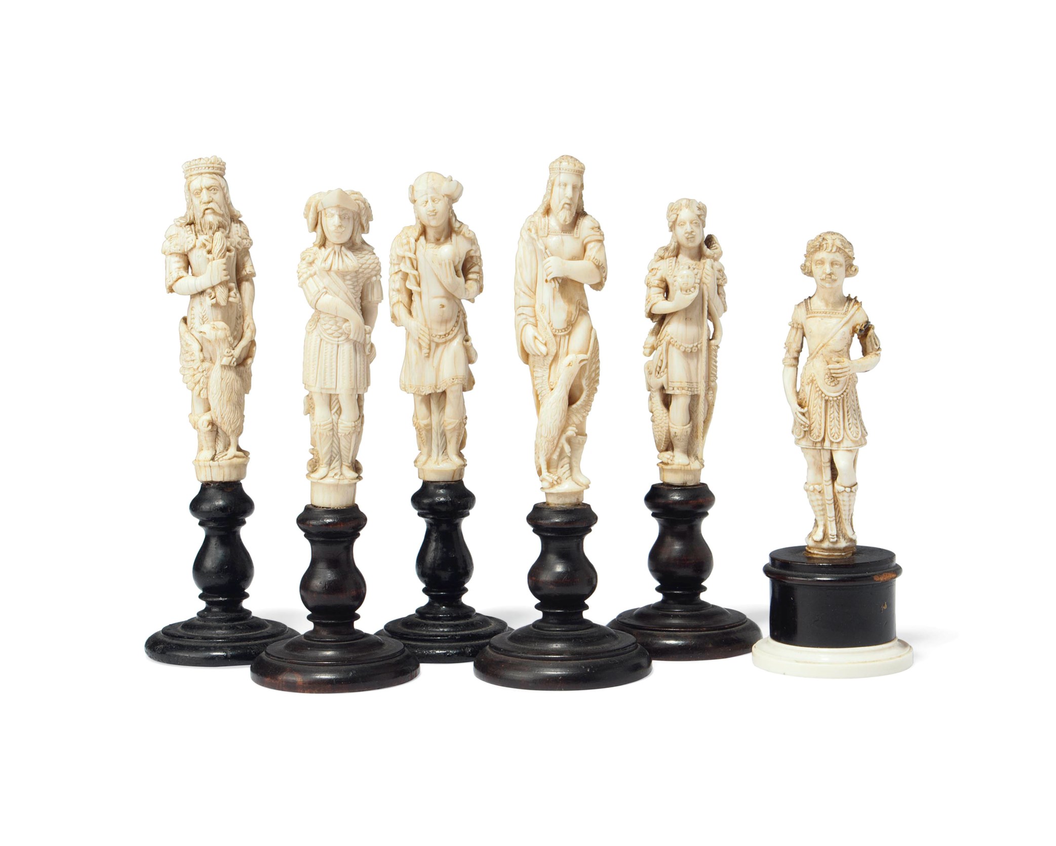 SIX CARVED IVORY KNIFE HANDLES , PROBABLY DUTCH, LATE 17TH CENTURY