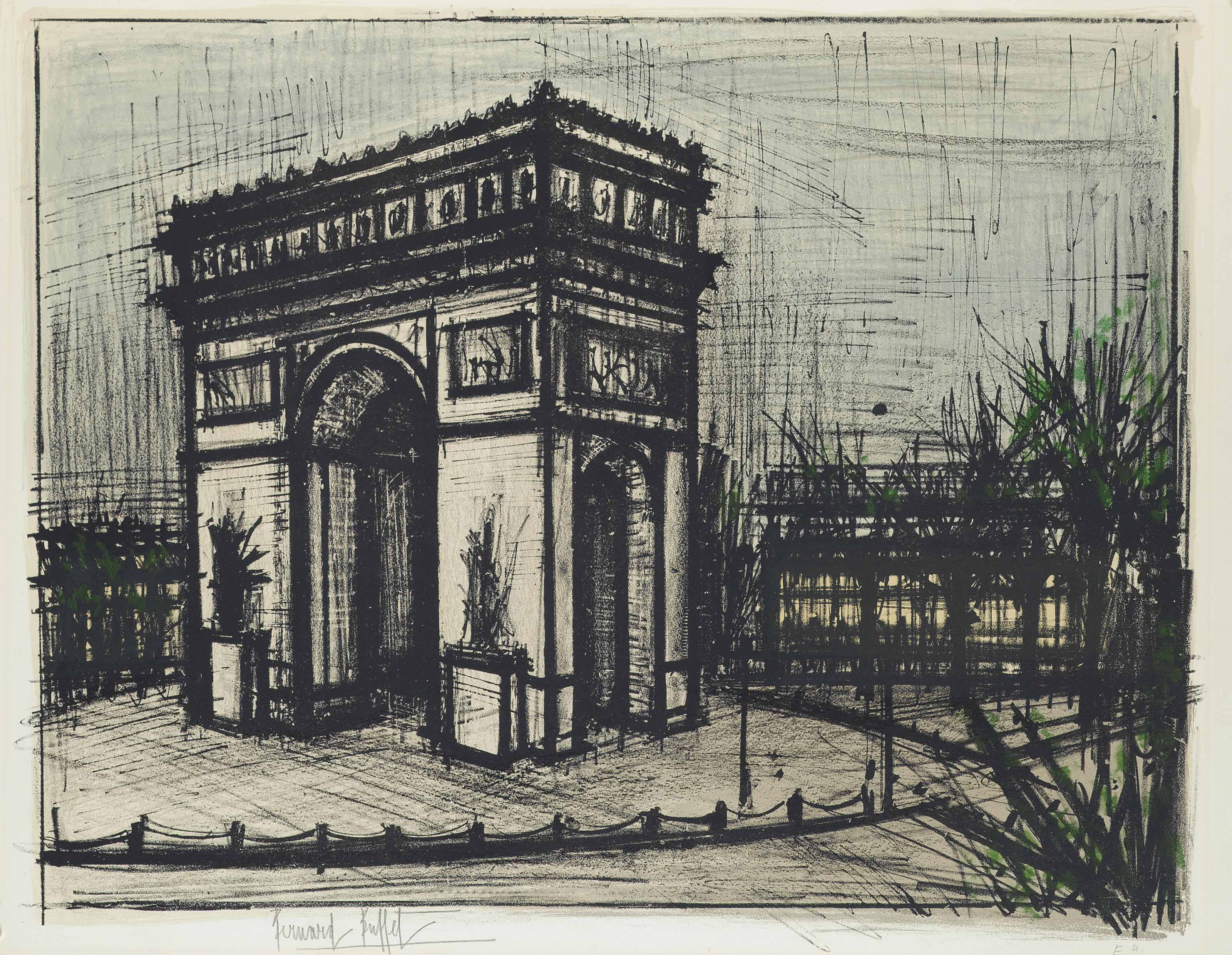Bernard Buffet (1928-1999) , L'Arc de Triomphe, from: Album Paris