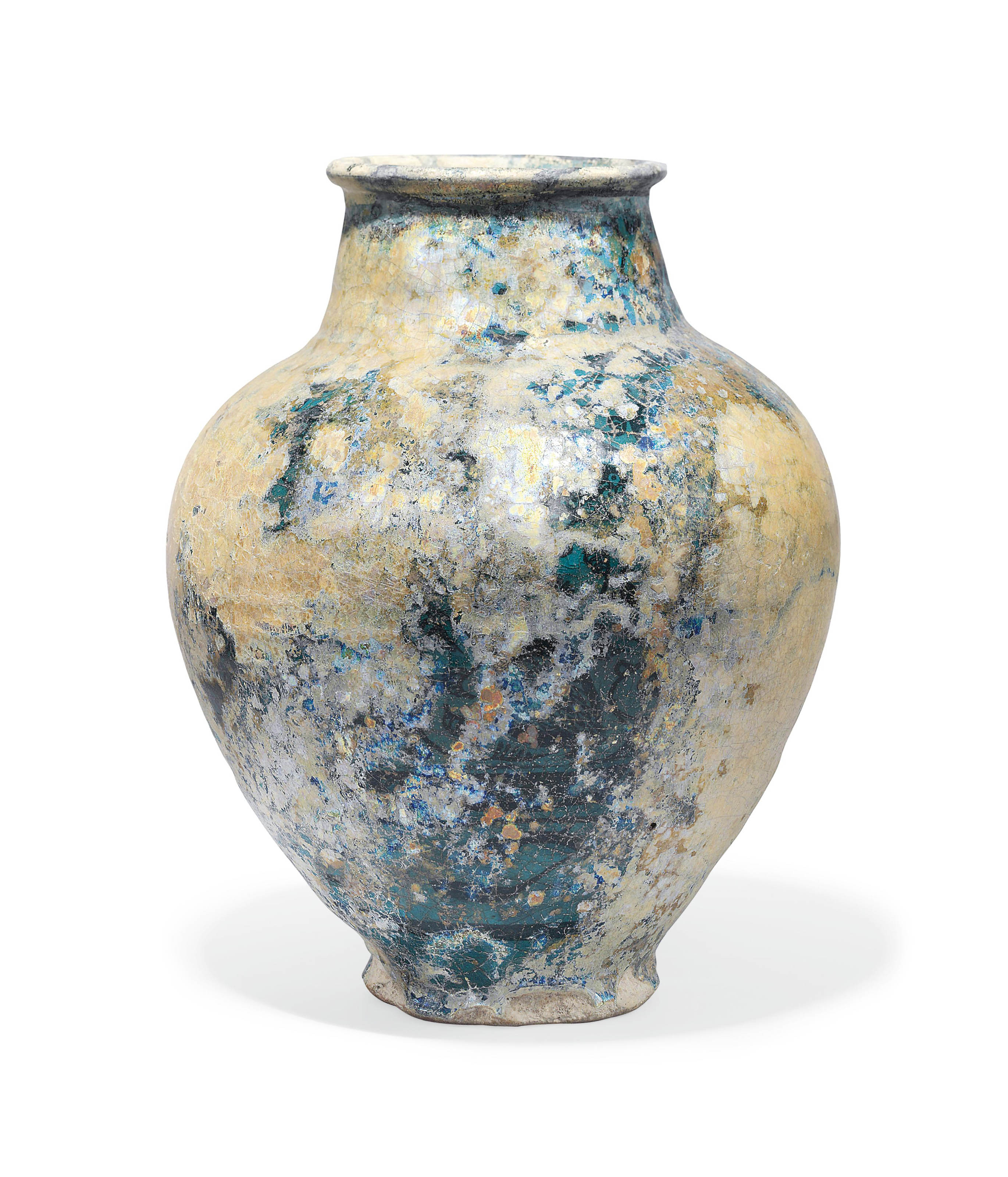 A LARGE TURQUOISEBLUE GLAZED POTTERY VASE , KASHAN, IRAN, 12TH CENTURY