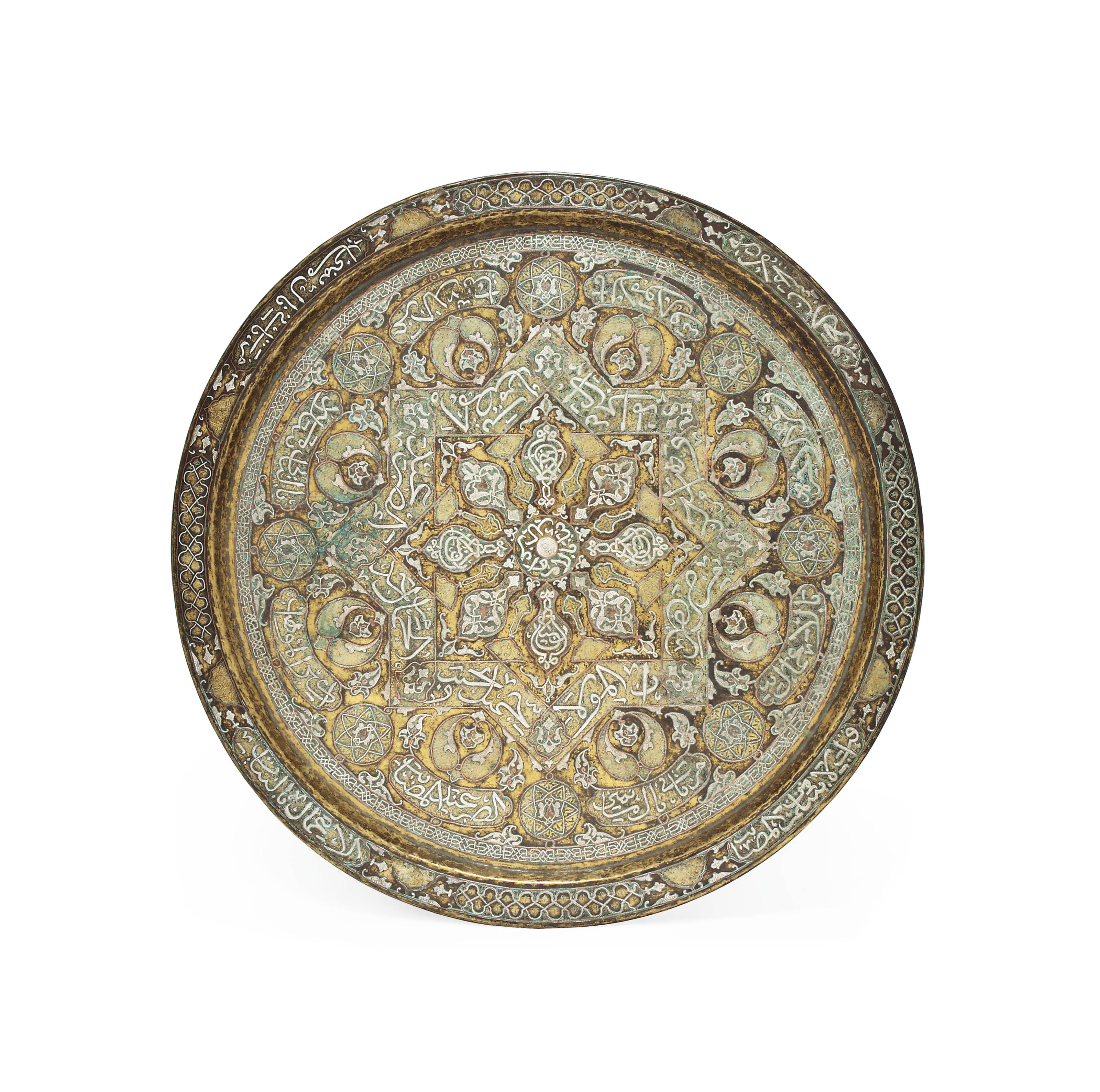A SILVER AND COPPEROVERLAID BRASS TRAY , DAMASCUS, OTTOMAN SYRIA, MID