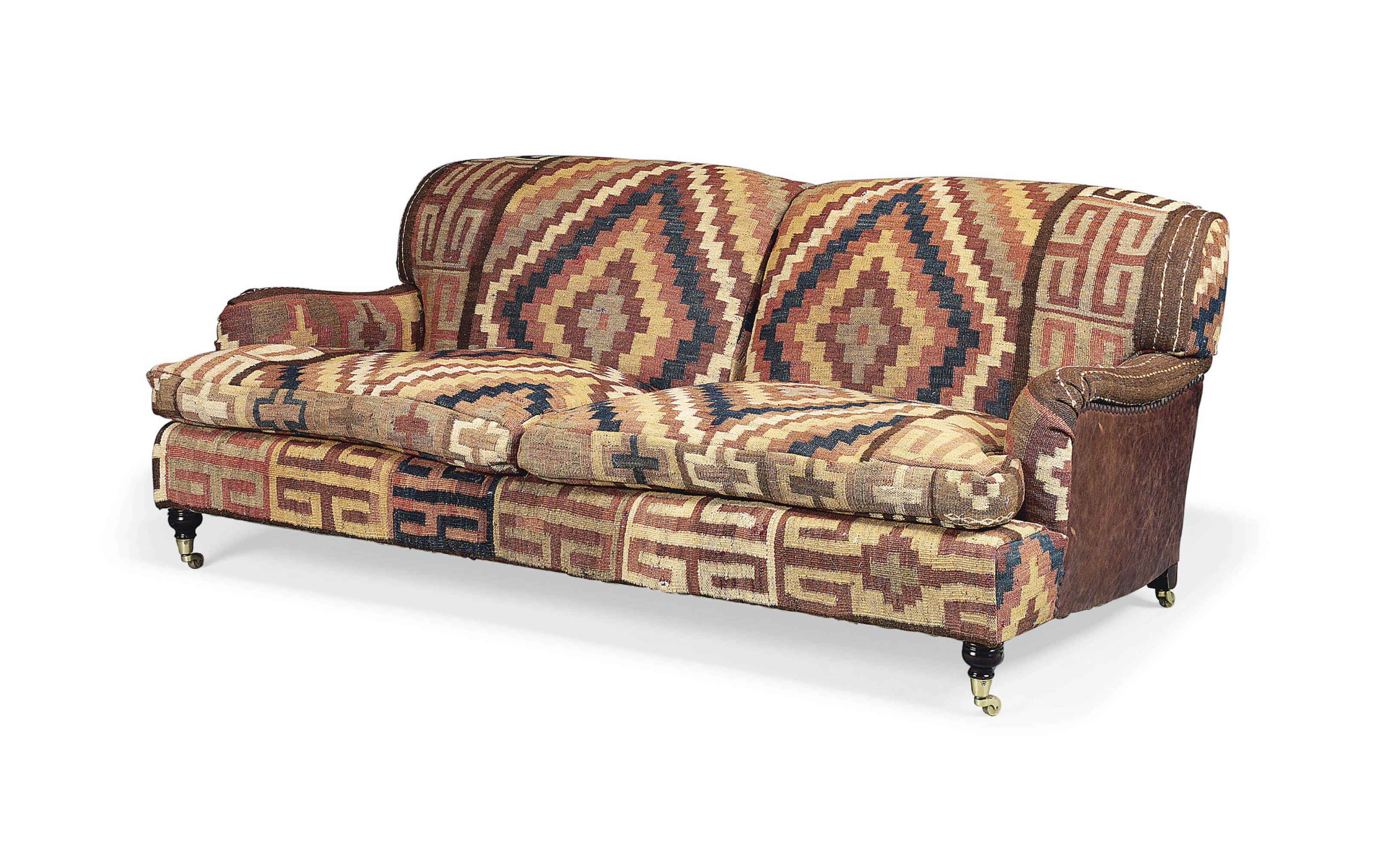 A KILIM AND BROWN LEATHER UPHOLSTERED SOFA , BY SMITH, LATE 20TH CENTURY Christie's