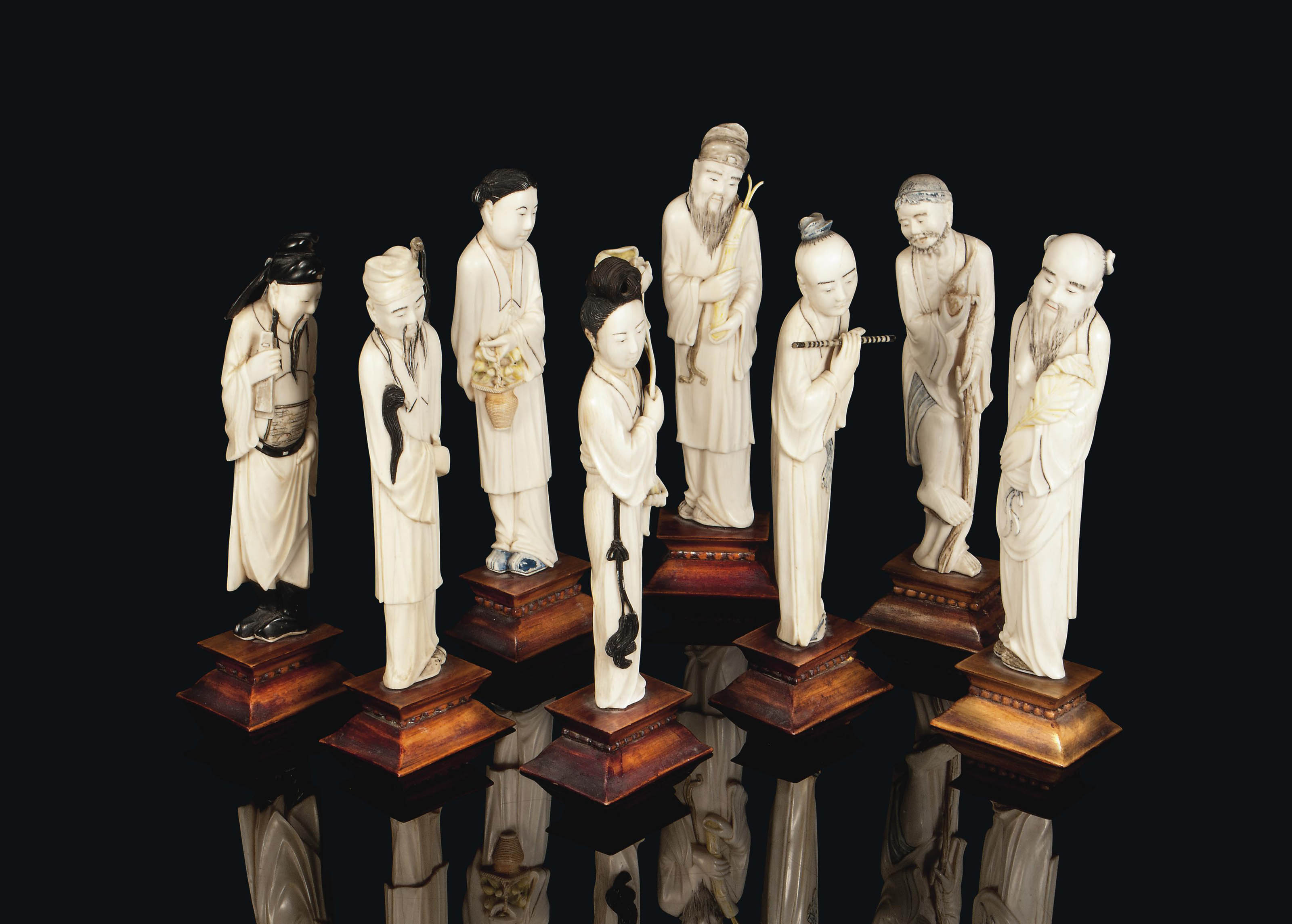 A SET OF CHINESE IVORY MODELS OF THE EIGHT IMMORTALS , REPUBLIC PERIOD
