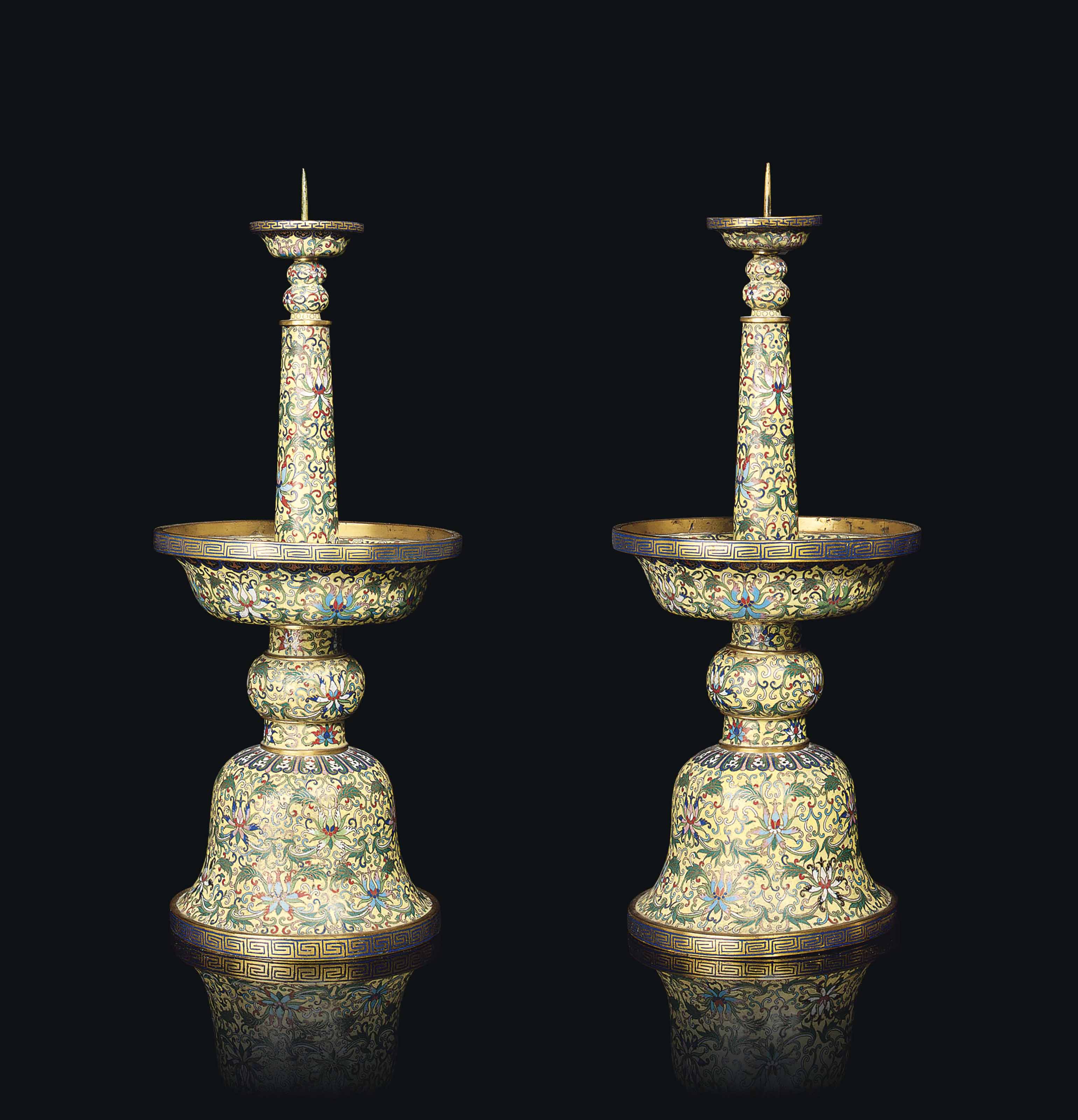 A PAIR OF CLOISONNÉ ENAMEL CANDLESTICKS , 19TH CENTURY OR LATER