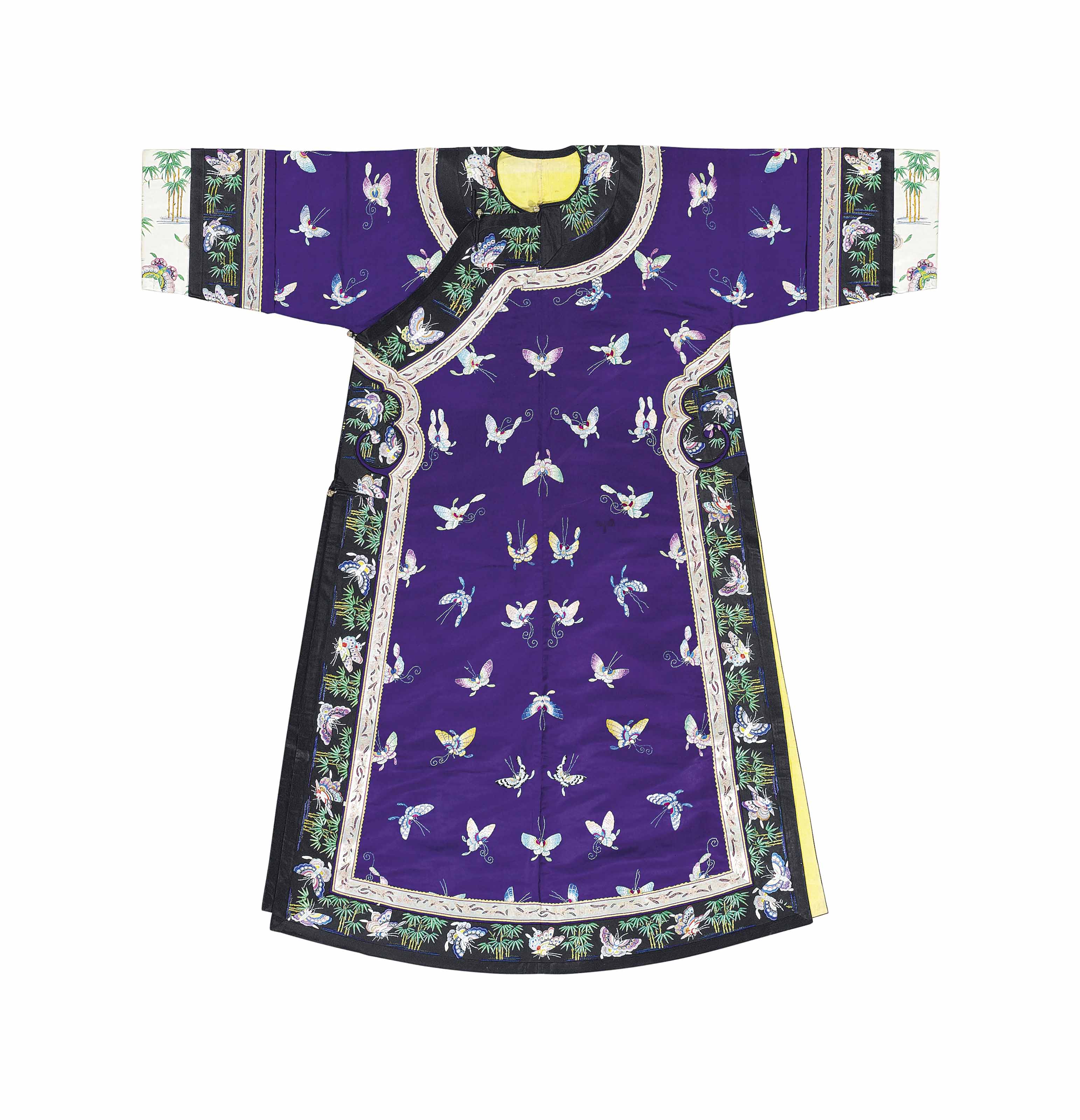 A PURPLE SATIN BUTTERFLY ROBE , QING DYNASTY (16441911), LATE 19TH