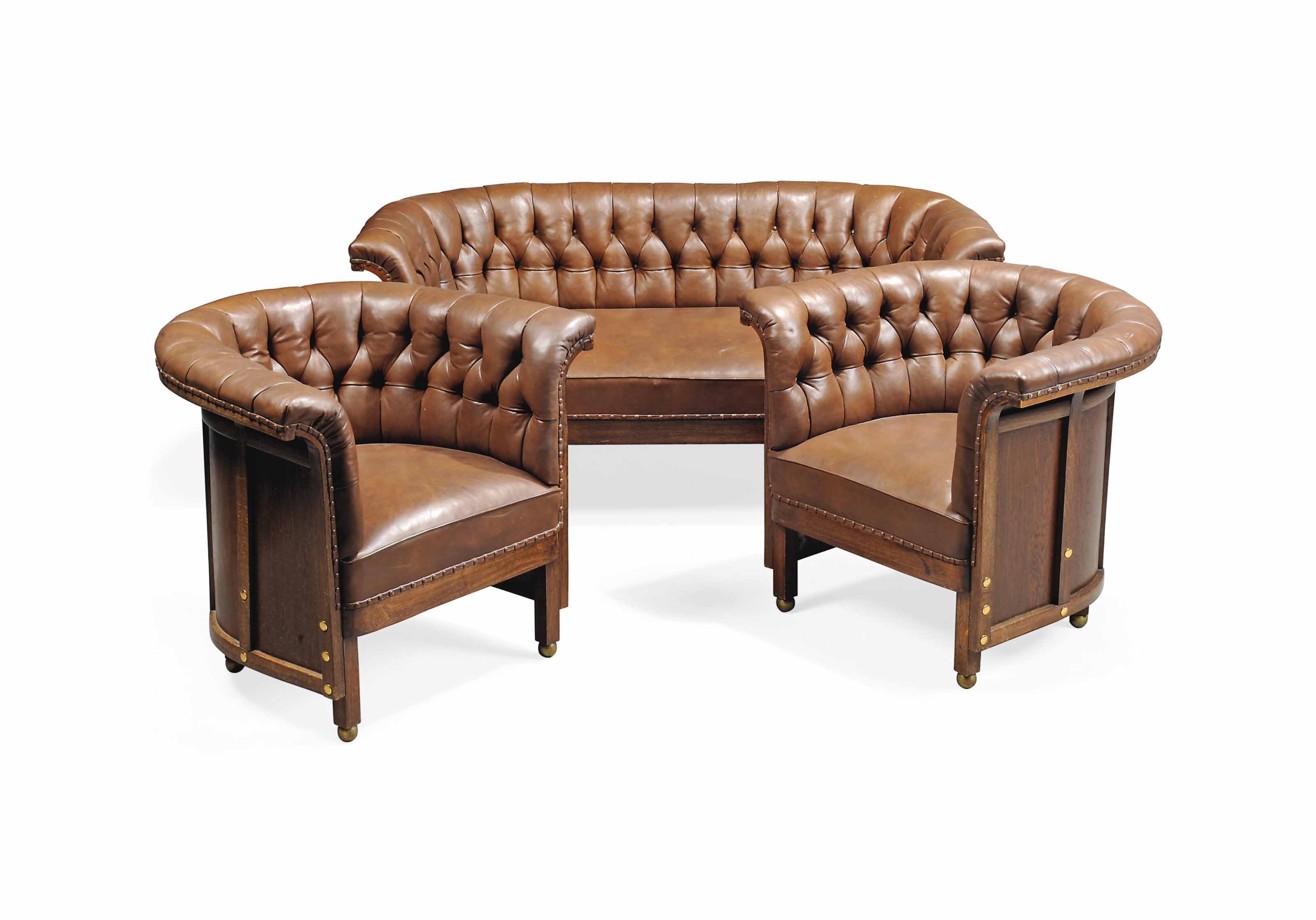 A JOSEF HOFFMANN STAINED BEECH AND LEATHER SOFA AND TWO ...