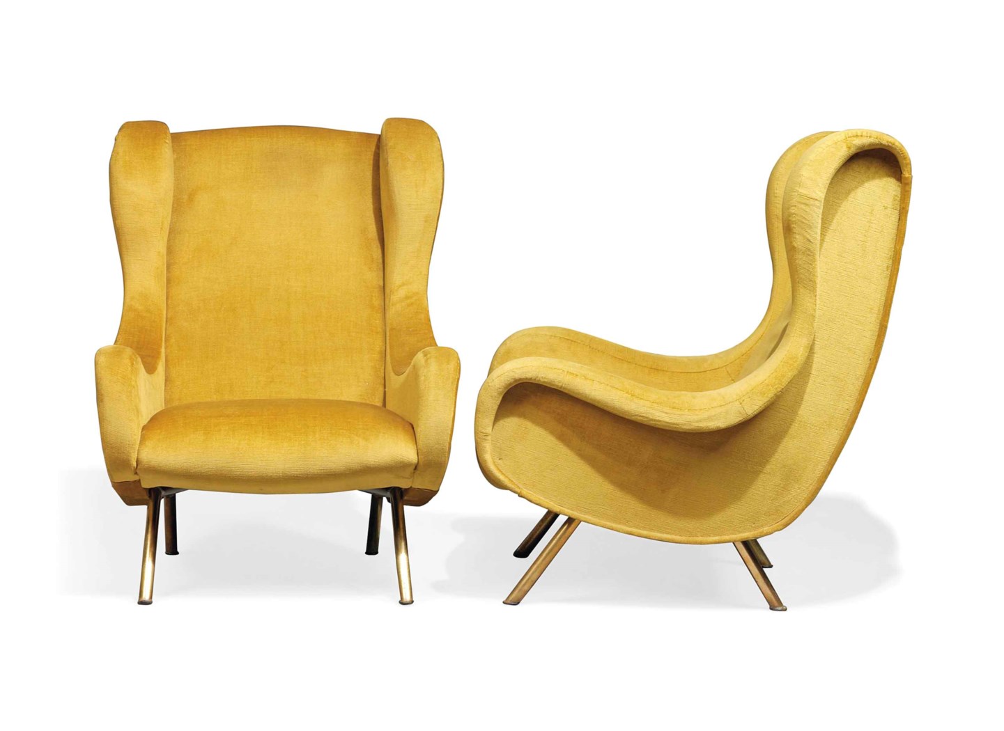 A PAIR OF MARCO ZANUSO HIGHBACKED 'SENIOR' LOUNGE CHAIRS , DESIGNED
