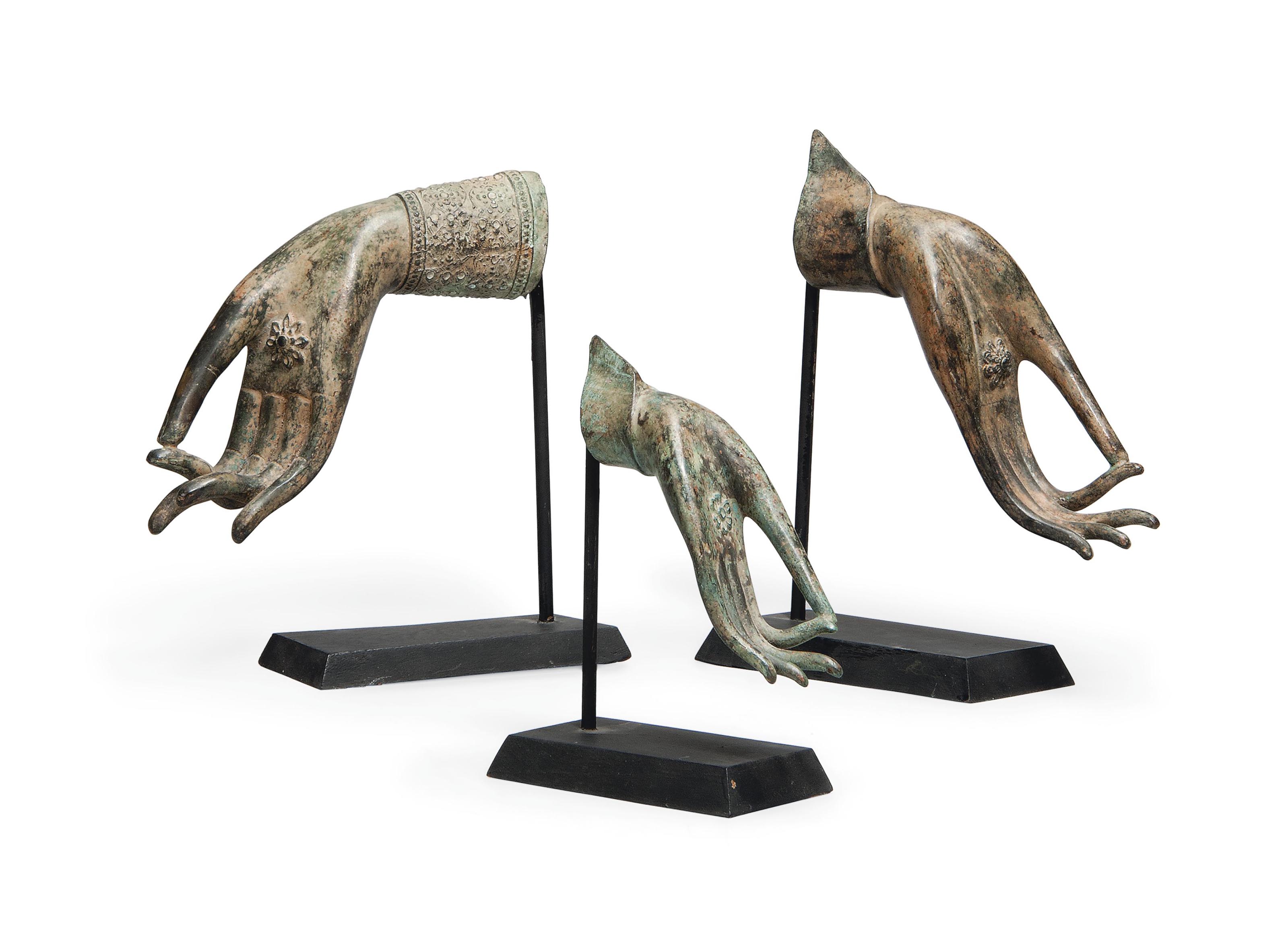 A COLLECTION OF ASSORTED DESK ORNAMENTS MODELLED AS HANDS , 19TH/20TH