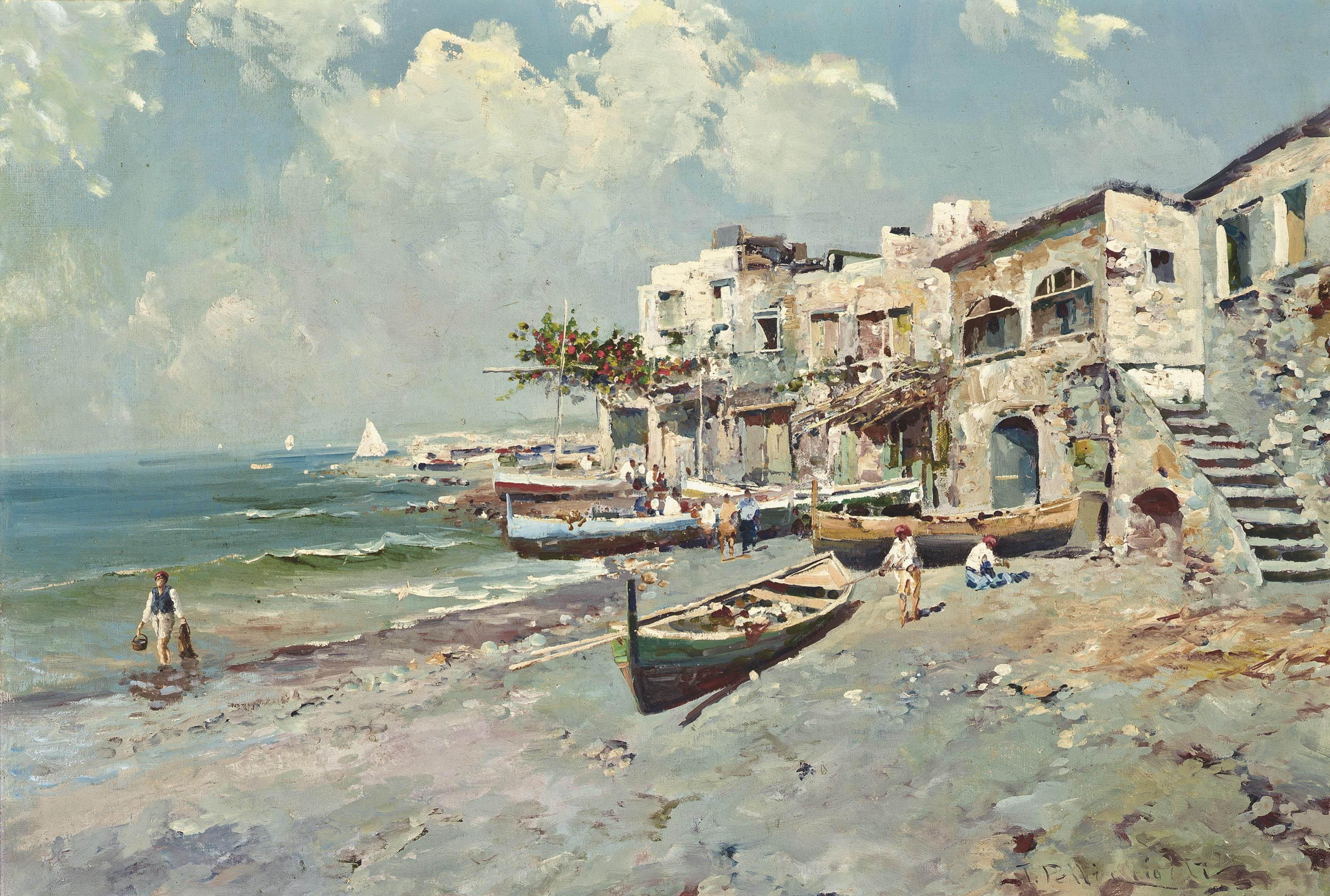 Tito Pellicciotti Italian 1871 1950 A Fishing Village On The
