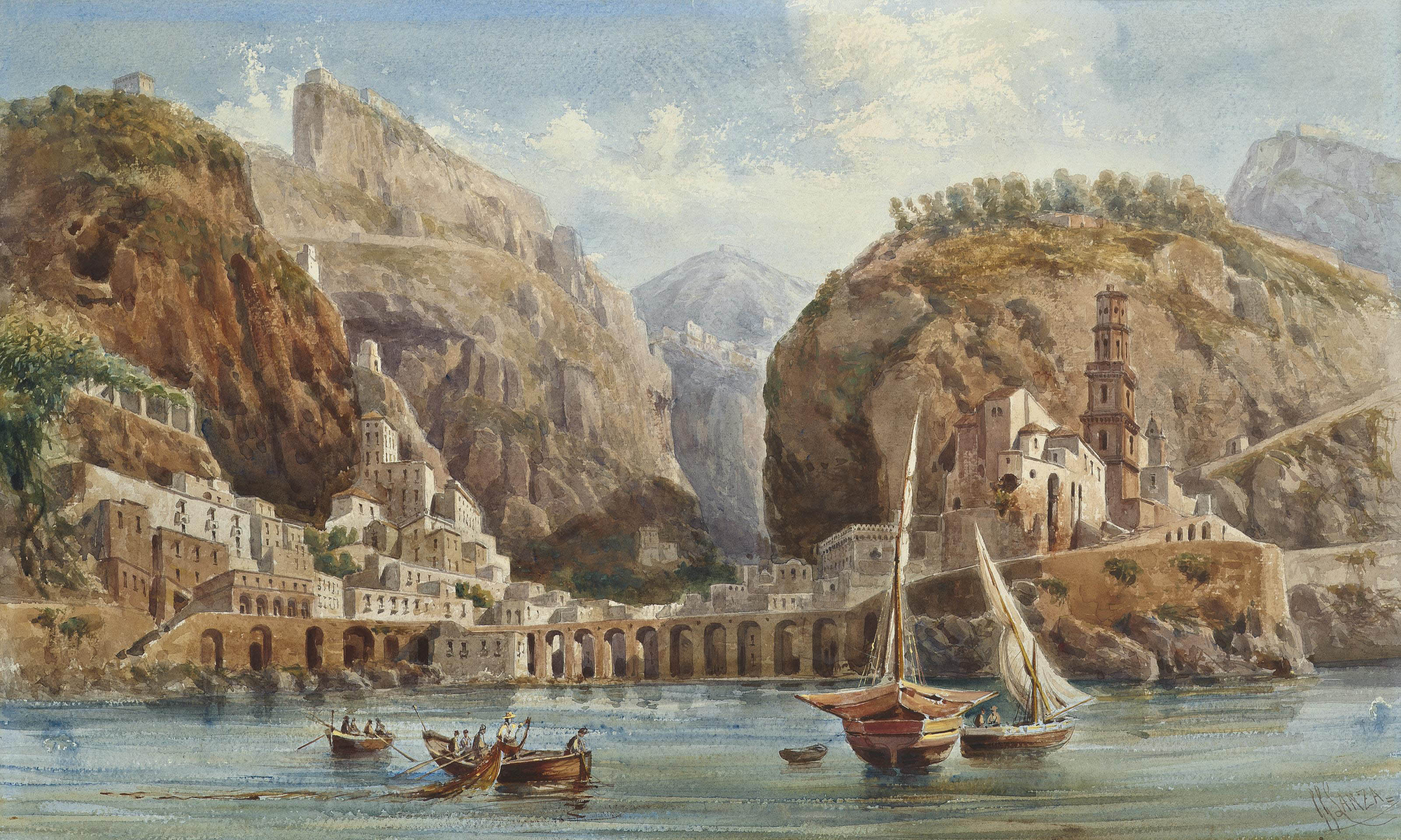 Giovanni Giordano Lanza Italian 1827 1889 Fishing At Atrani