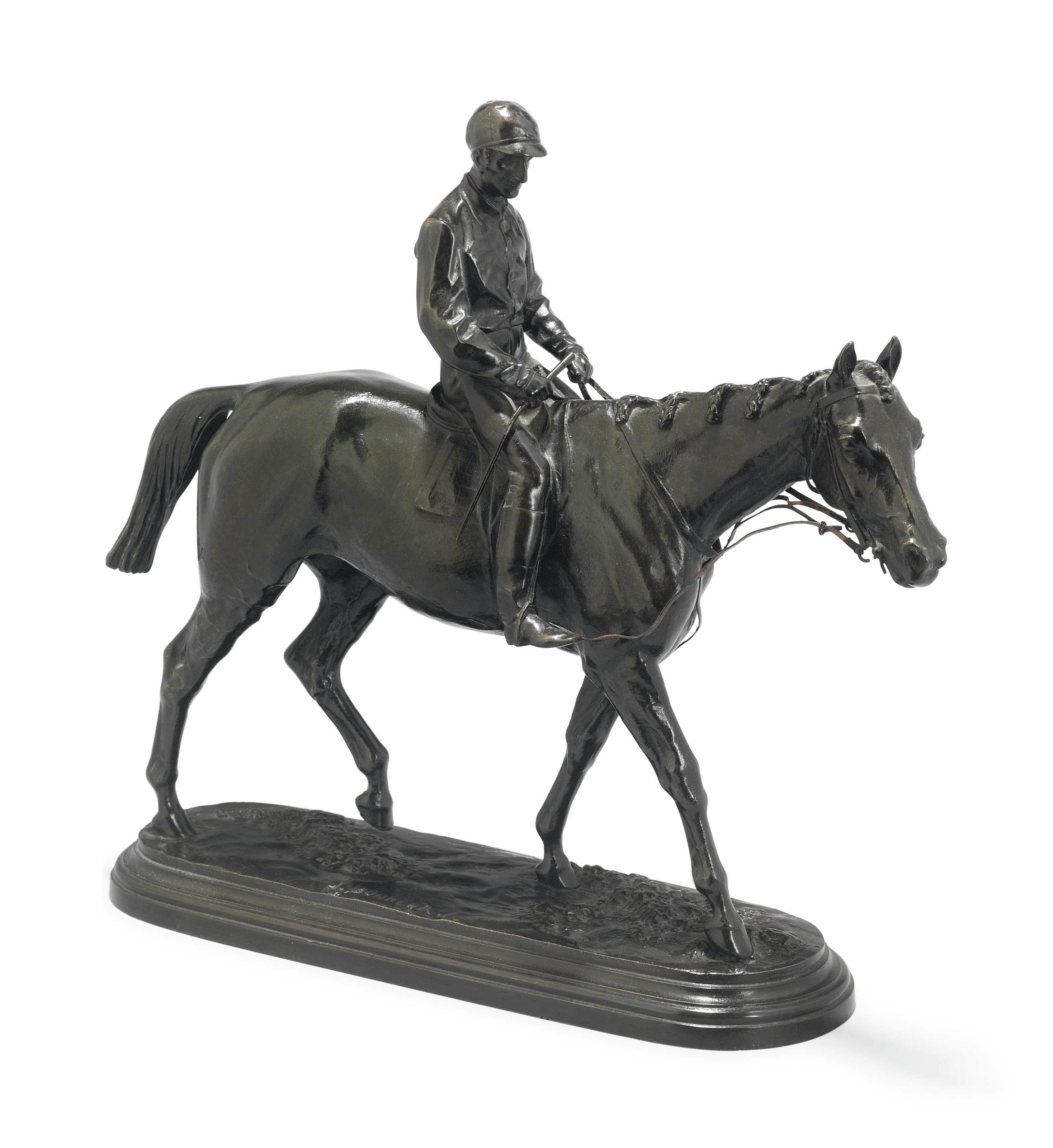 A FRENCH BRONZE GROUP OF A HORSE AND JOCKEY , AFTER ISIDORE JULES