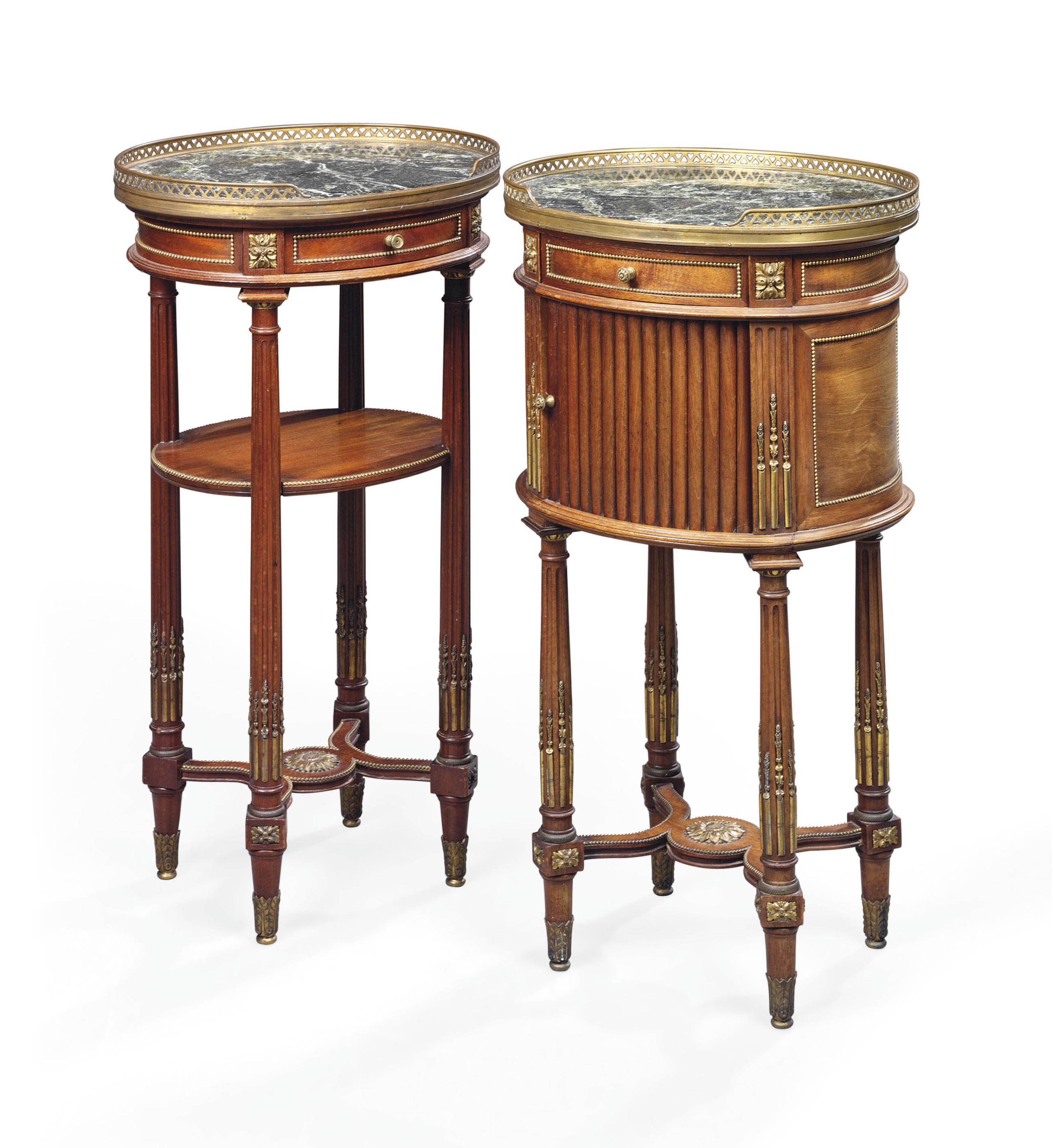 A PAIR OF FRENCH MAHOGANY BEDSIDE TABLES , BY JEANSELME, PARIS, CIRCA