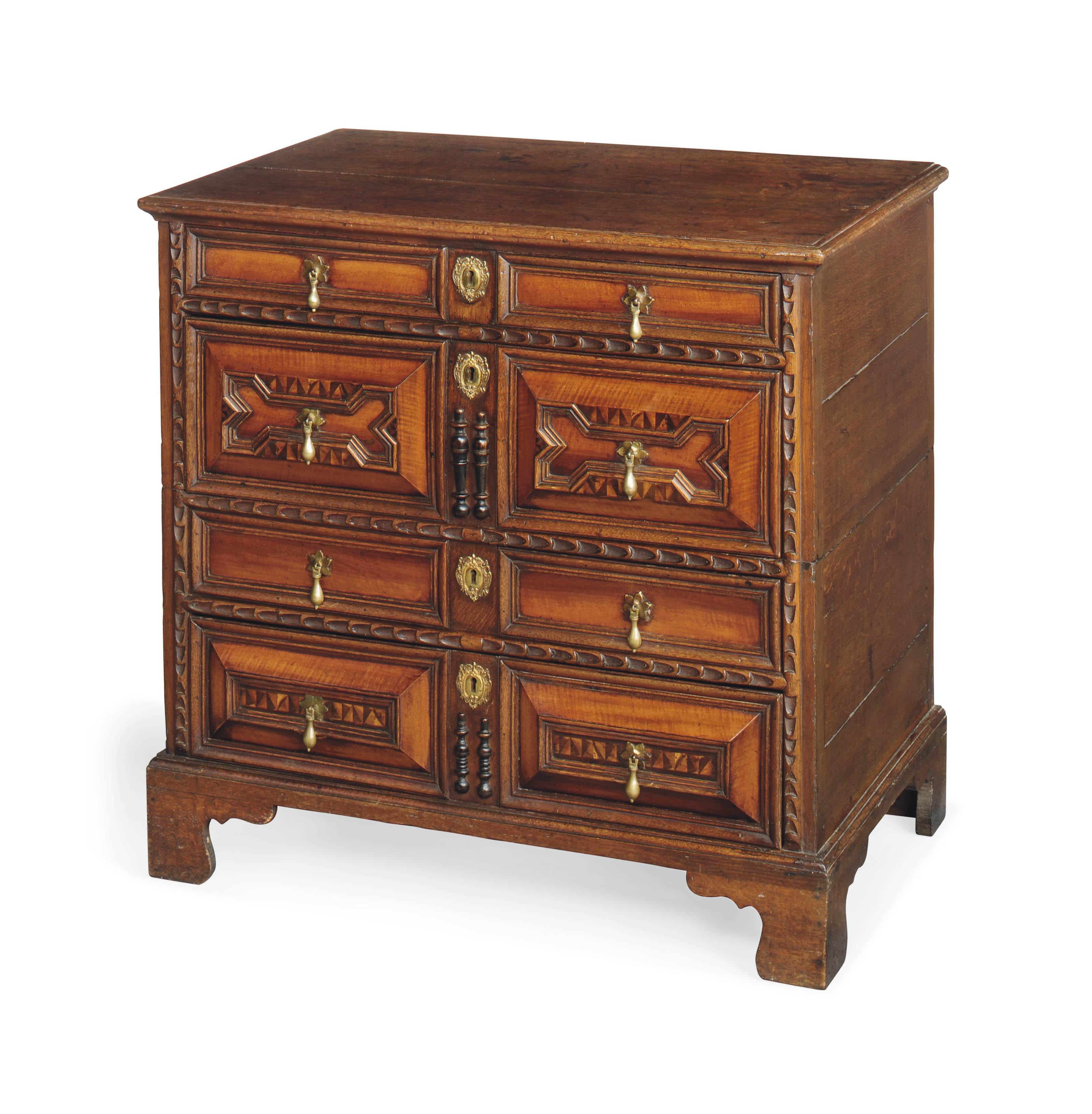 A WILLIAM AND MARY OAK FOUR-DRAWER CHEST , LATE 17TH ...