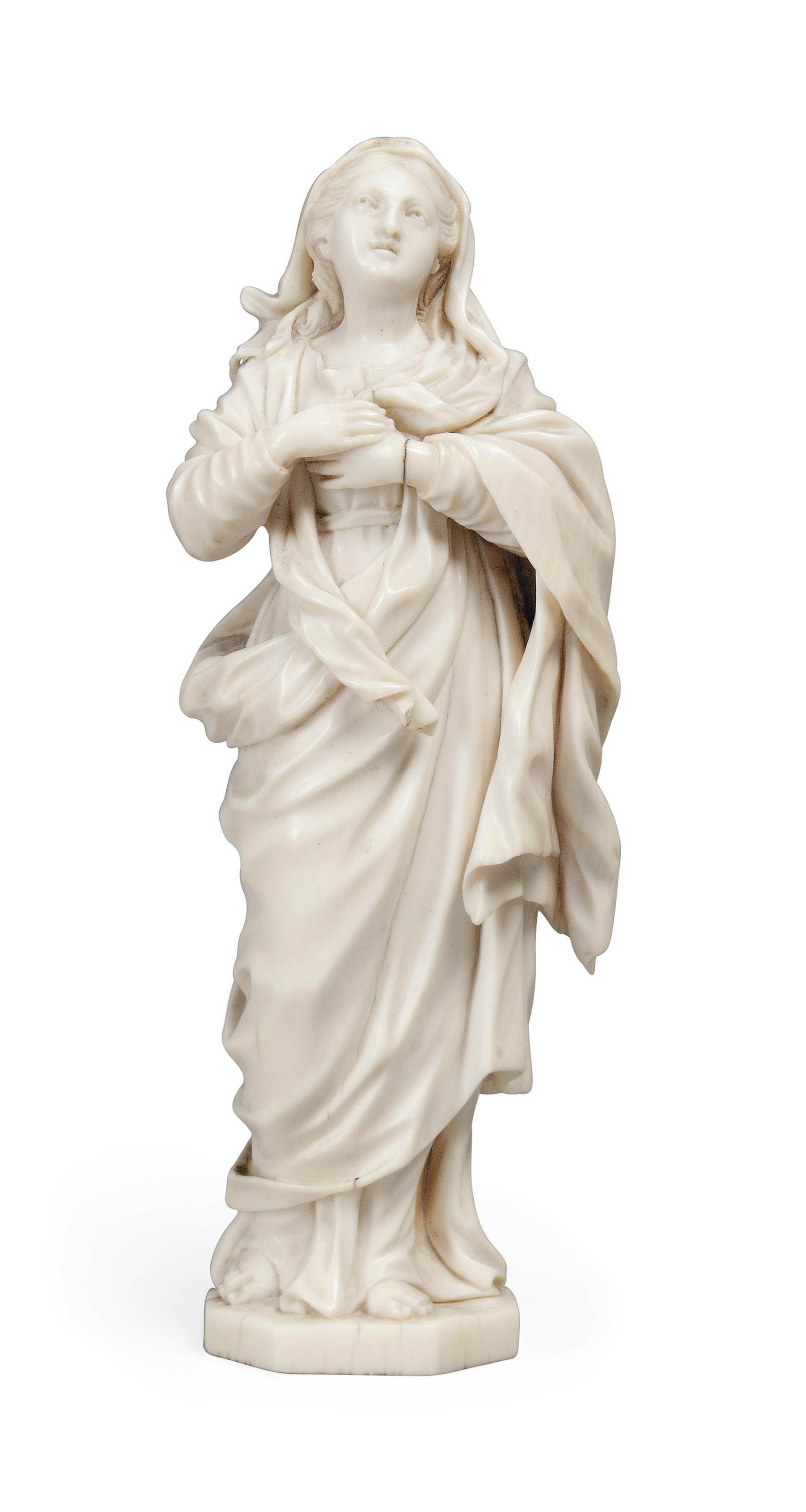 A FRENCH IVORY FIGURE OF THE VIRGIN MARY , LATE 18TH CENTURY, BY THE