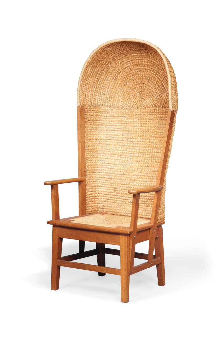 AN OAKFRAMED AND STRAWWORK CANOPY CHAIR