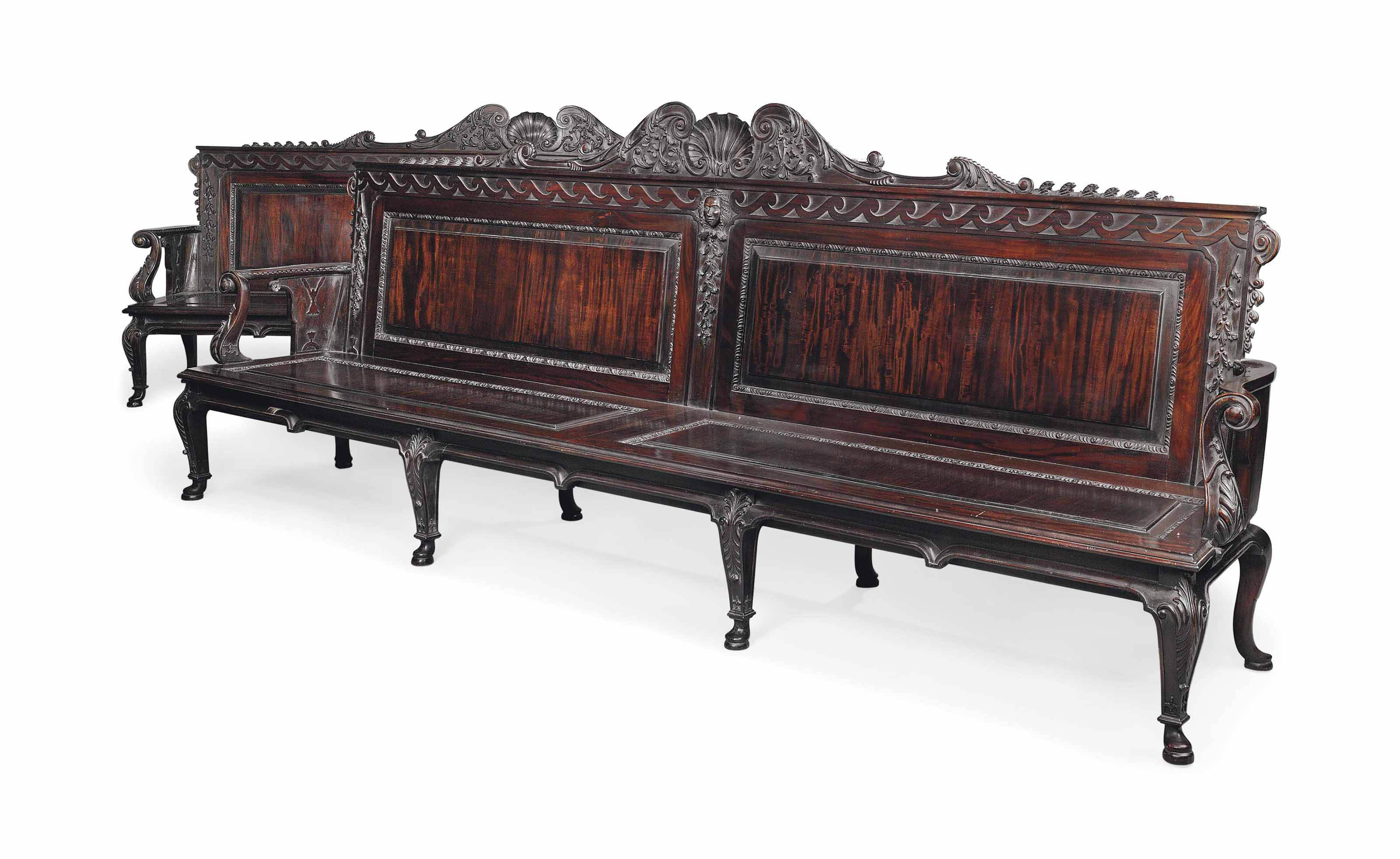 A Pair Of Mahogany Hall Benches In The Manner Of William Kent