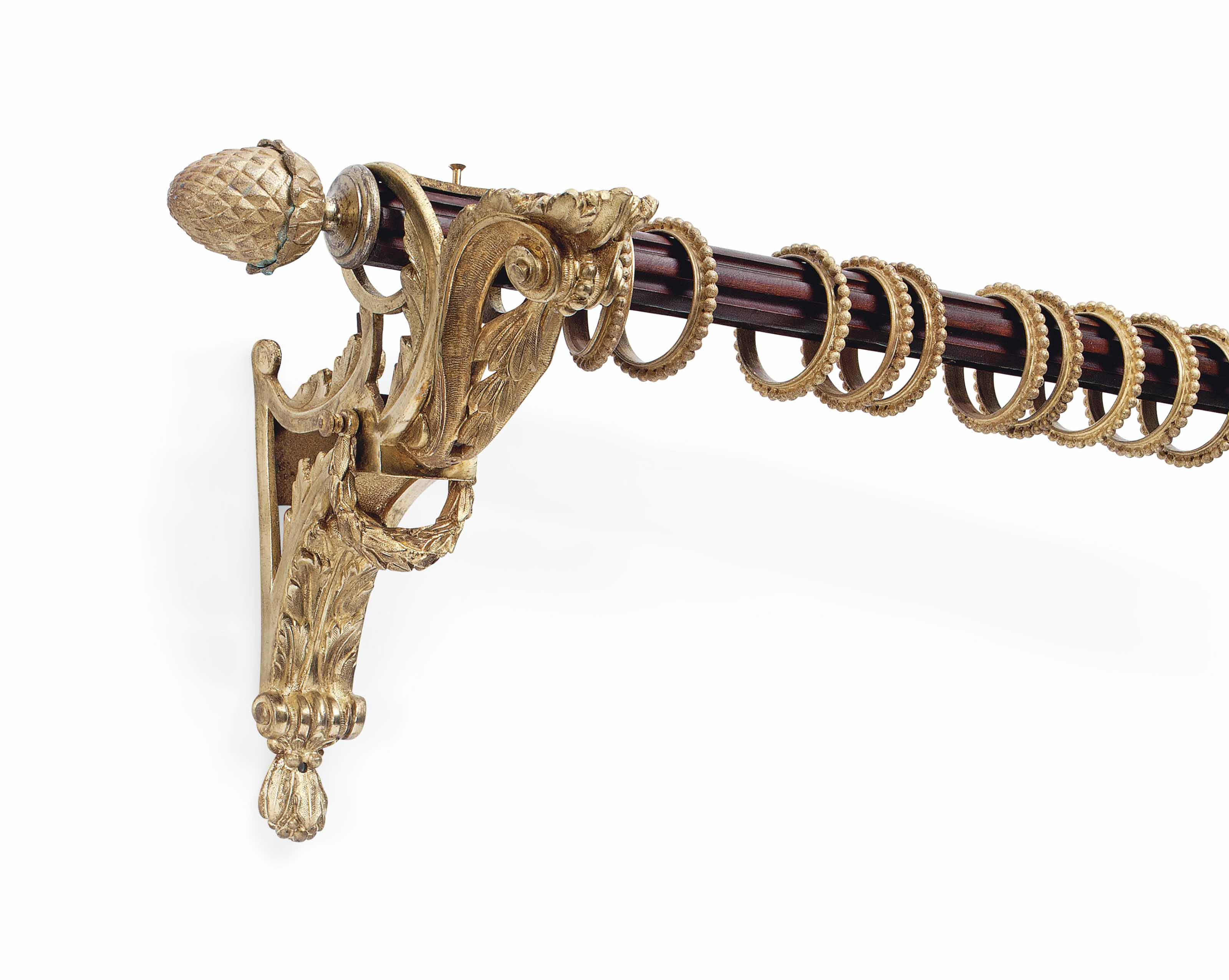 A French Gilt Brass And Mahogany Curtain Pole Late 19th