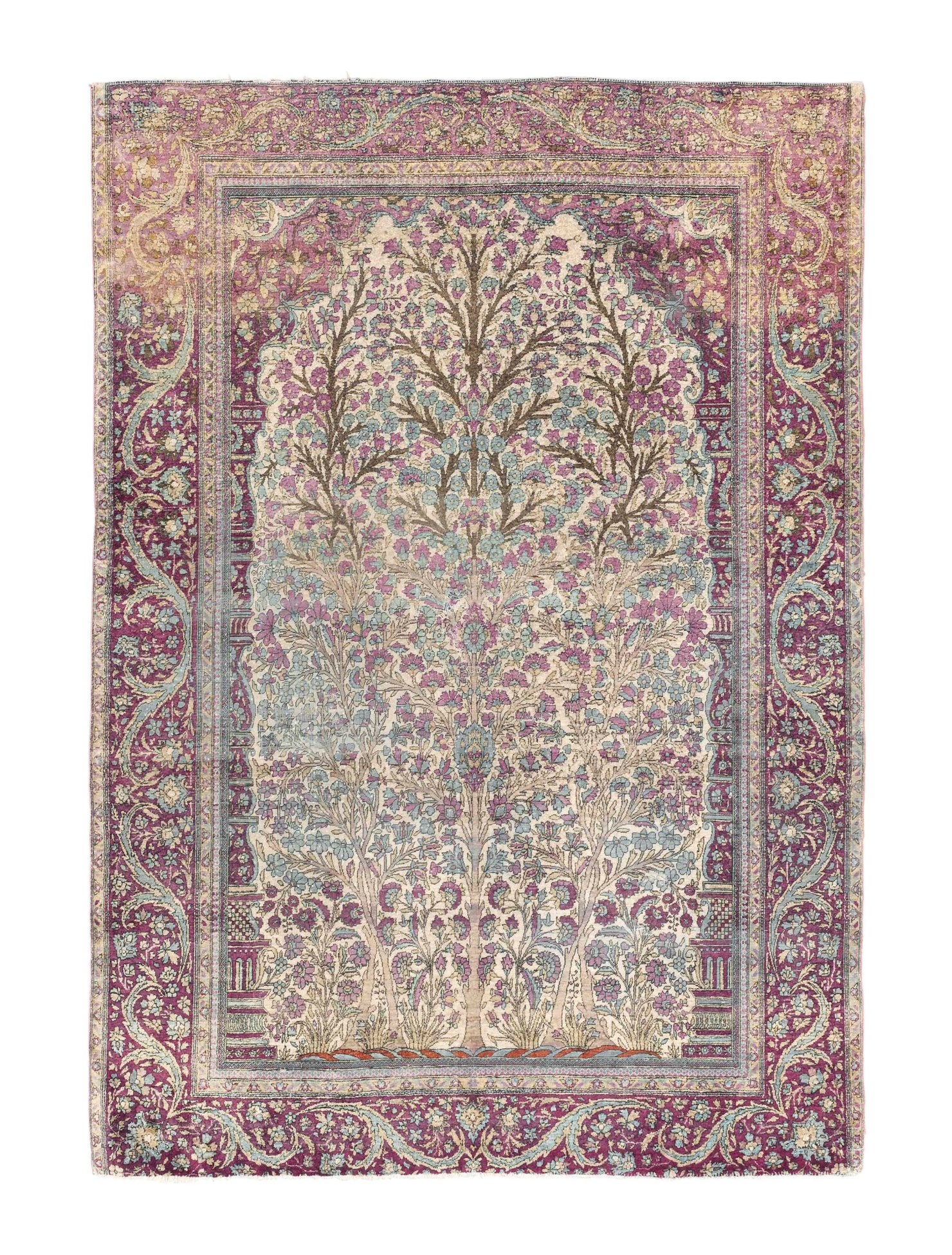 A very fine silk Kashan prayer rug