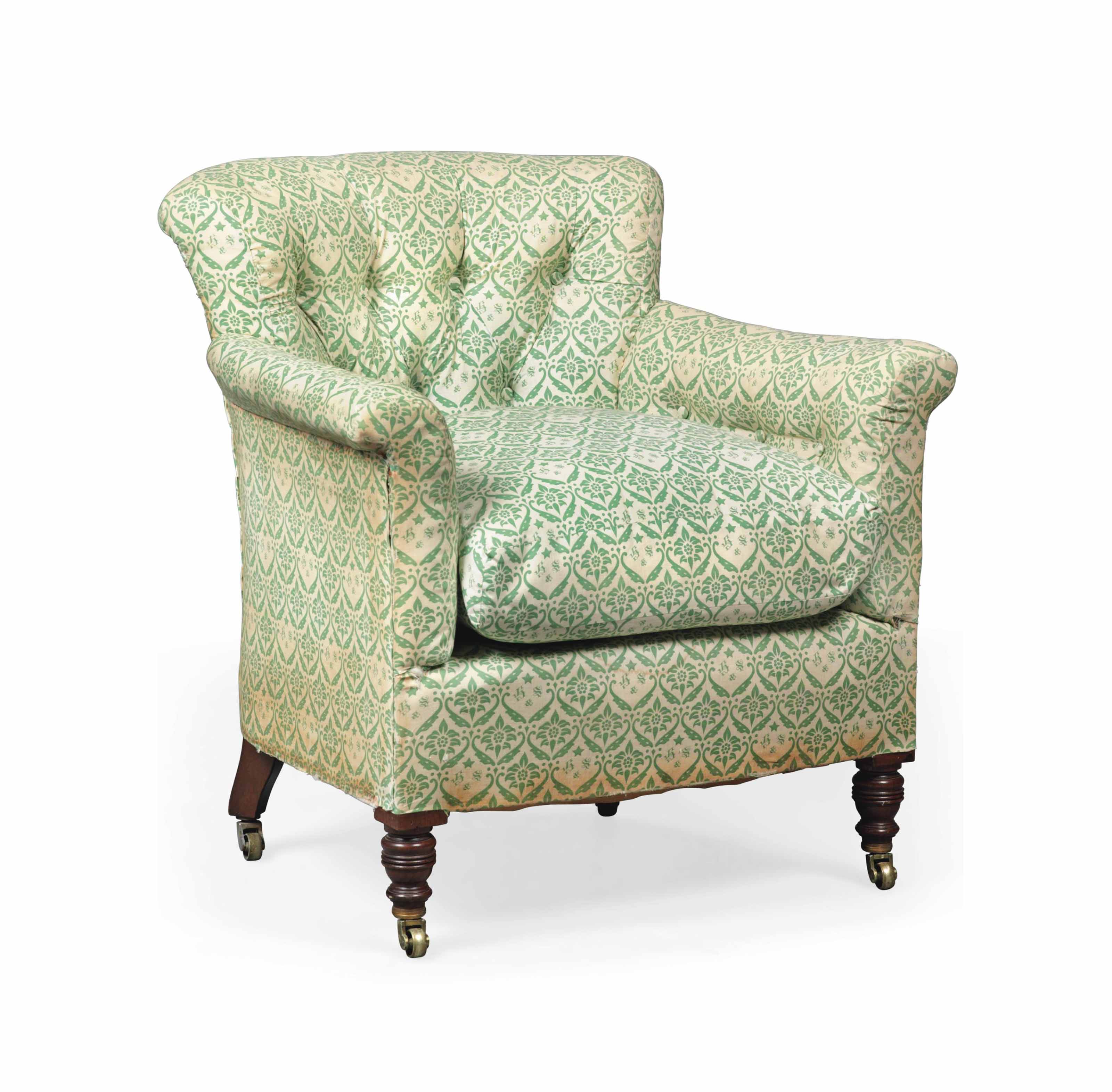 A LATE VICTORIAN MAHOGANY EASY ARMCHAIR , BY HOWARD & SONS, LATE 19TH