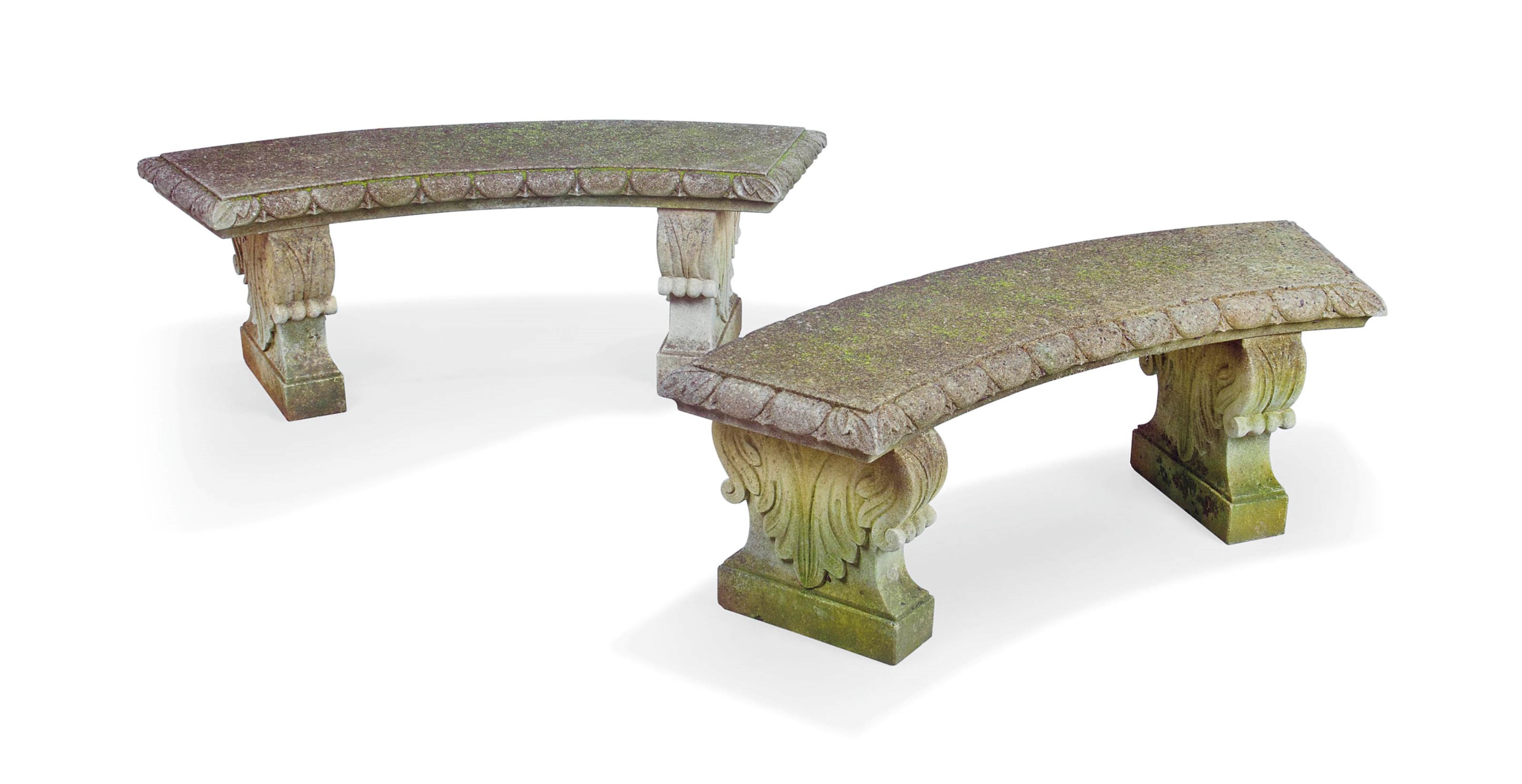 A PAIR OF LIMESTONE GARDEN BENCHES