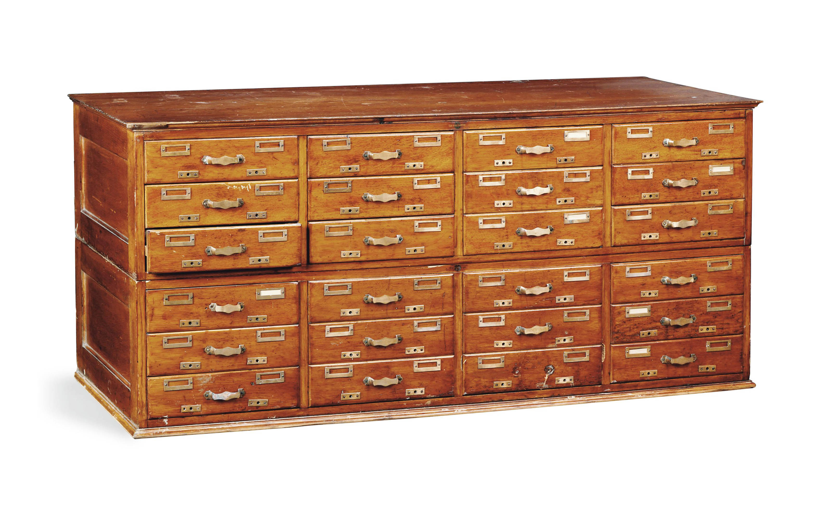 AN OAK TWENTYFOUR DRAWER INDEXCARD