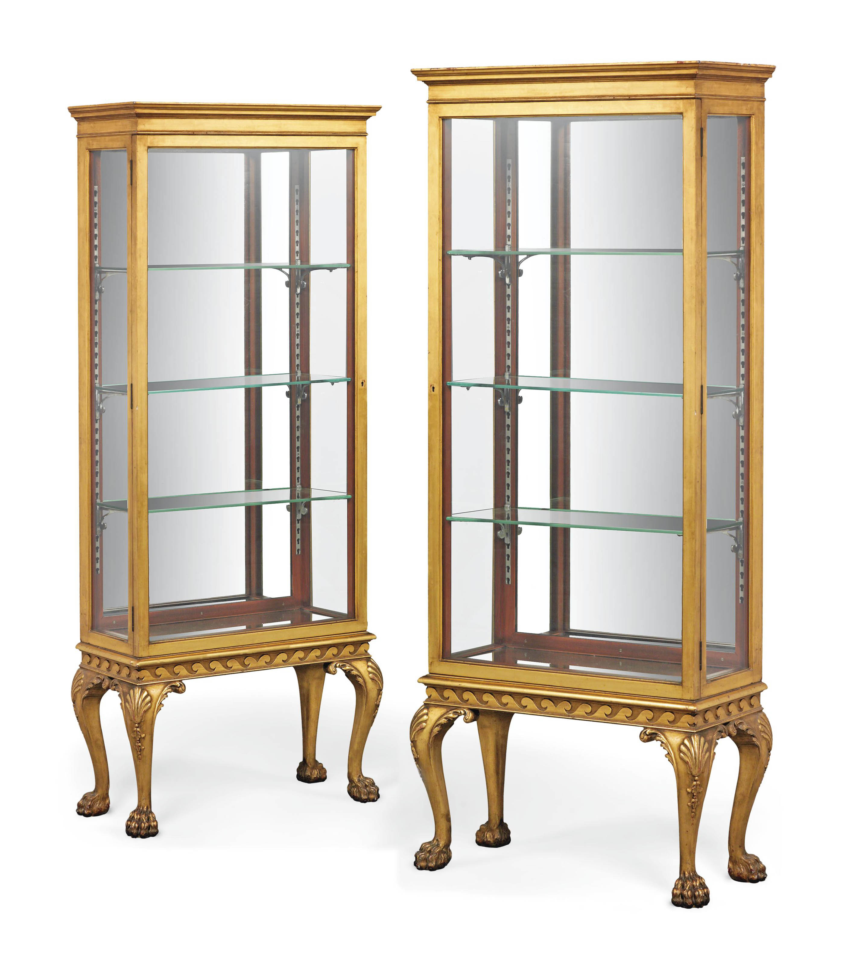 A Pair Of Giltwood Display Cabinets Of Georgian Style Mid 20th