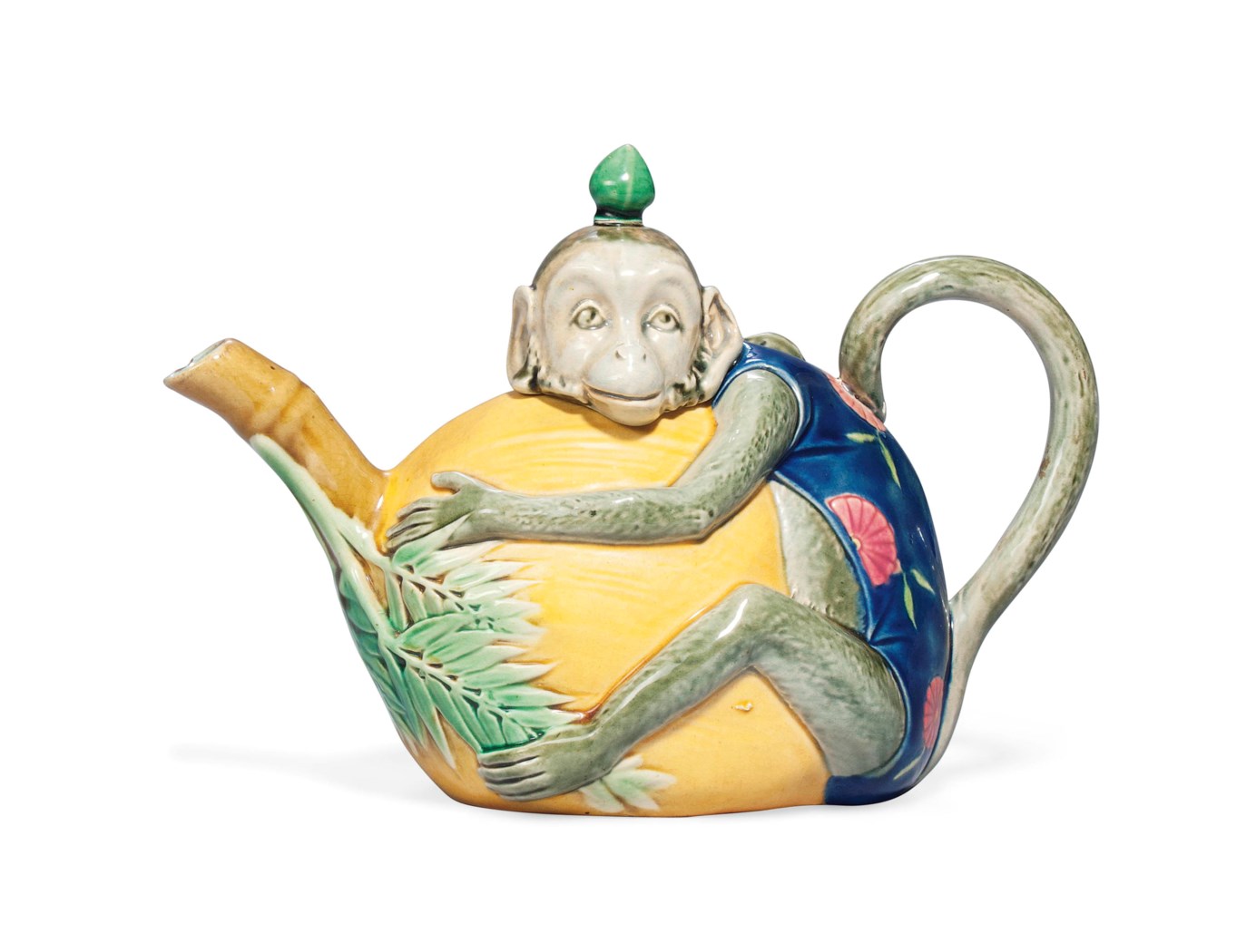 A MINTON MAJOLICA MONKEY TEAPOT