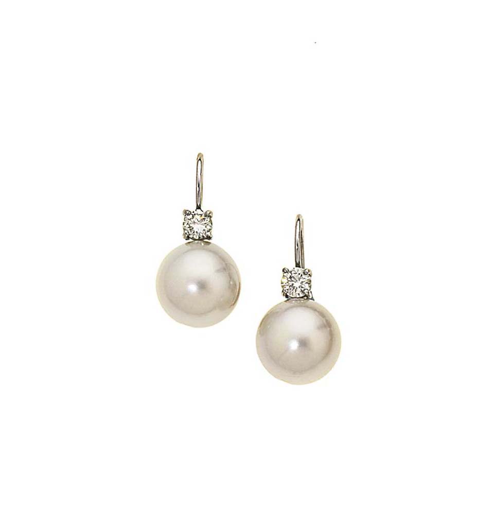 A pair of cultured pearl and diamond earrings Christie's