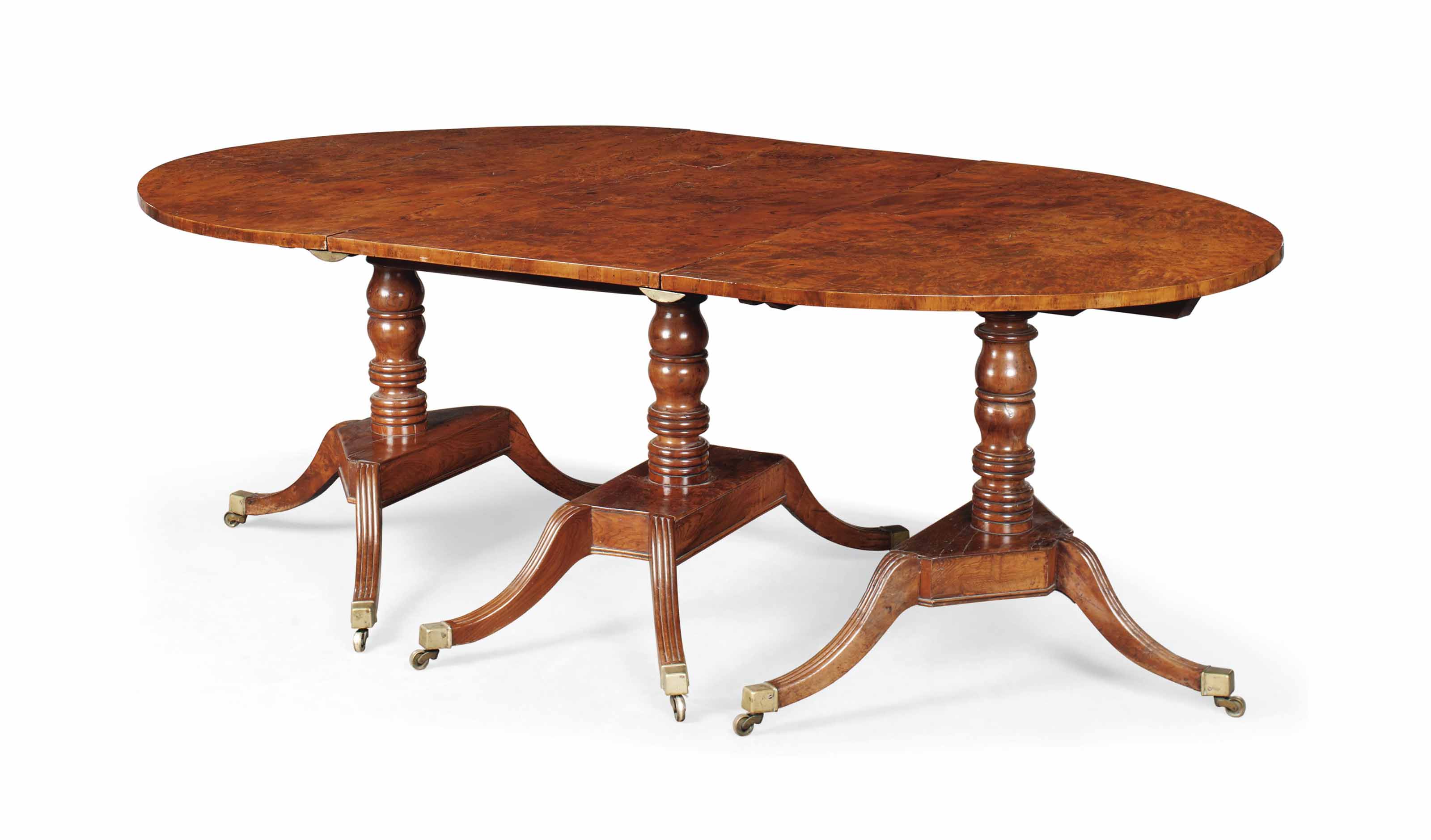 A Burr Yew Triple Pedestal Dining Table 19th Century Dining