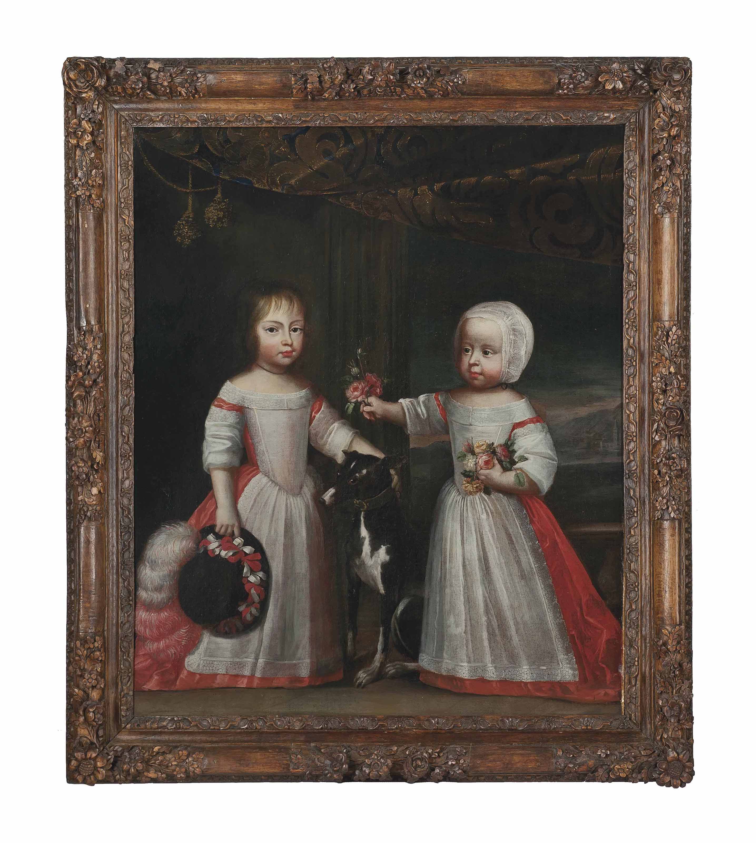 Dutch School 17th Century A Portrait Of Two Children With A Dog