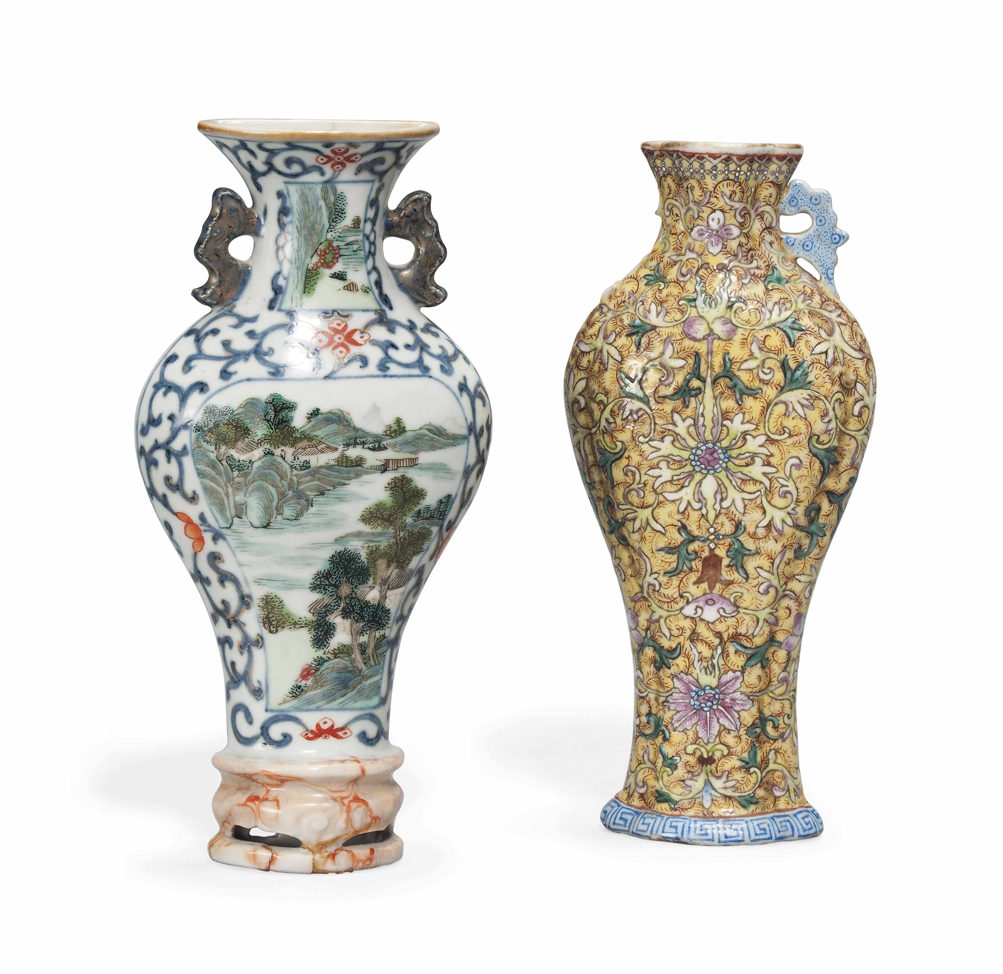 TWO CHINESE PORCELAIN BALUSTER WALL VASES , ONE QIANLONG PERIOD (1736