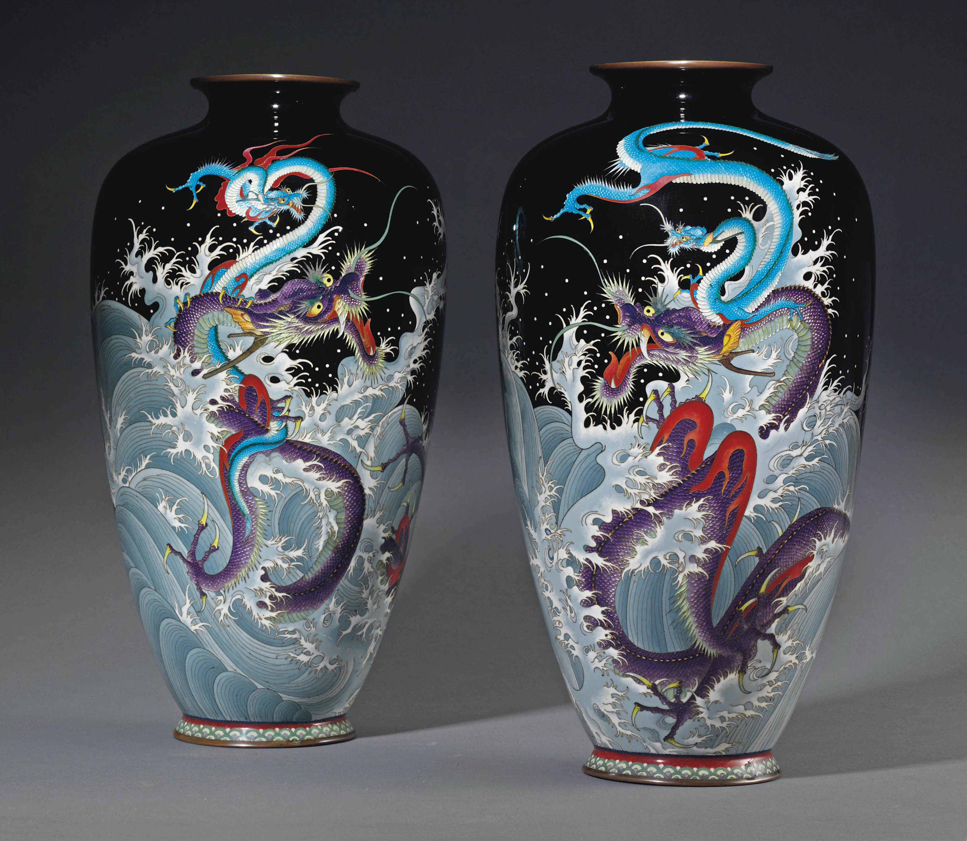 A Pair of Cloisonné Vases , ATTRIBUTED TO KUMENO TEITARO , MEIJI PERIOD