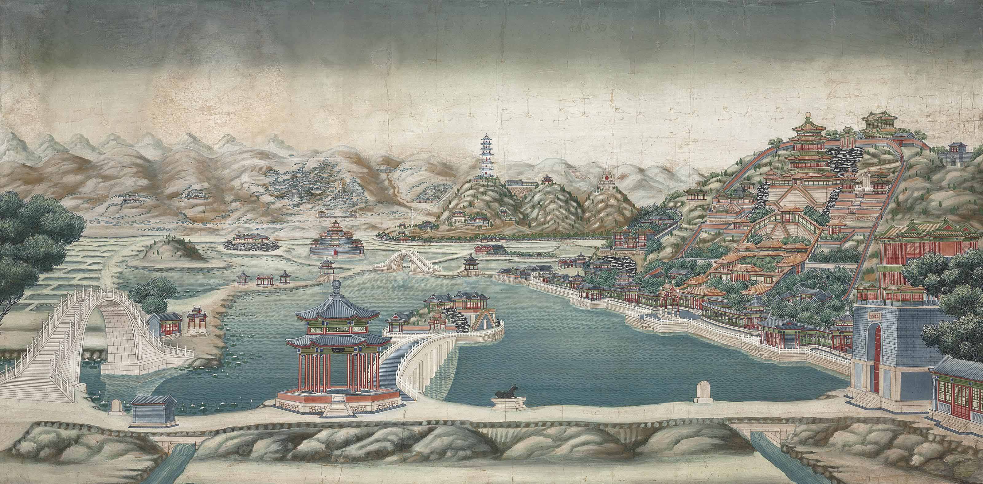 A LARGE PAINTING OF THE SUMMER PALACE