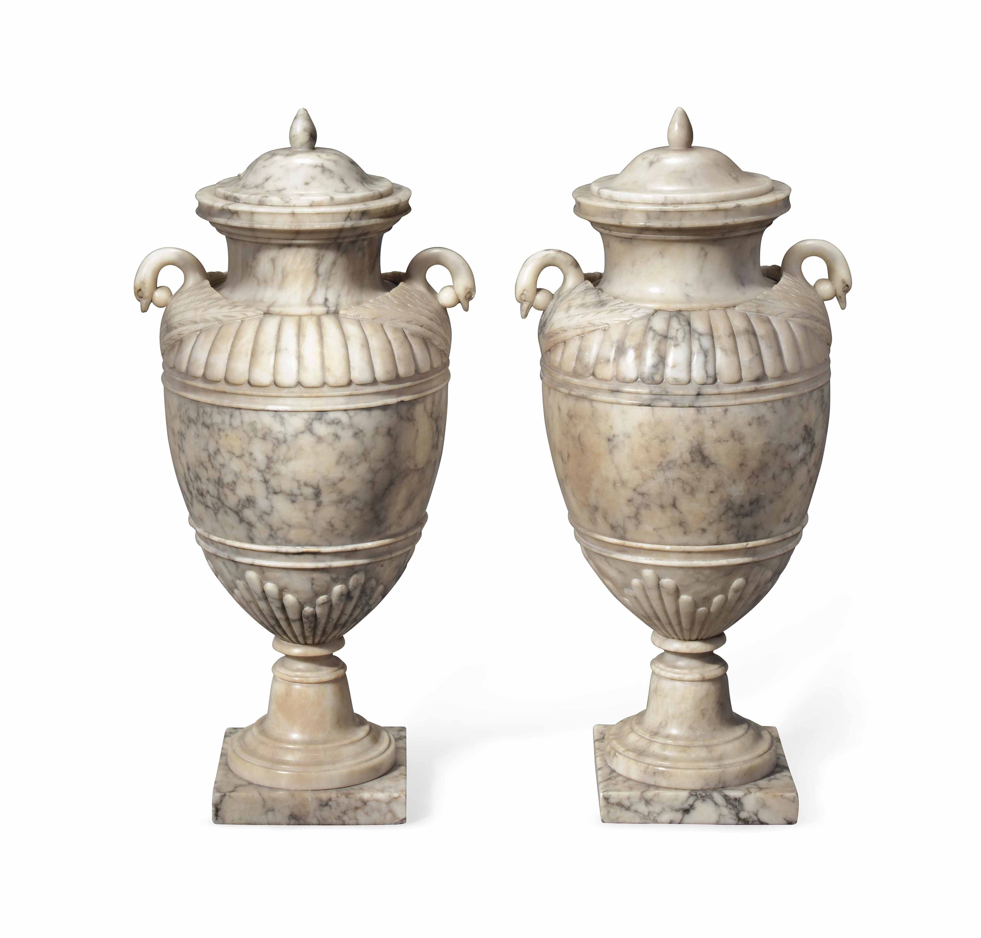 A PAIR OF ITALIAN ALABASTER VASES AND COVERS , LATE 19TH CENTURY