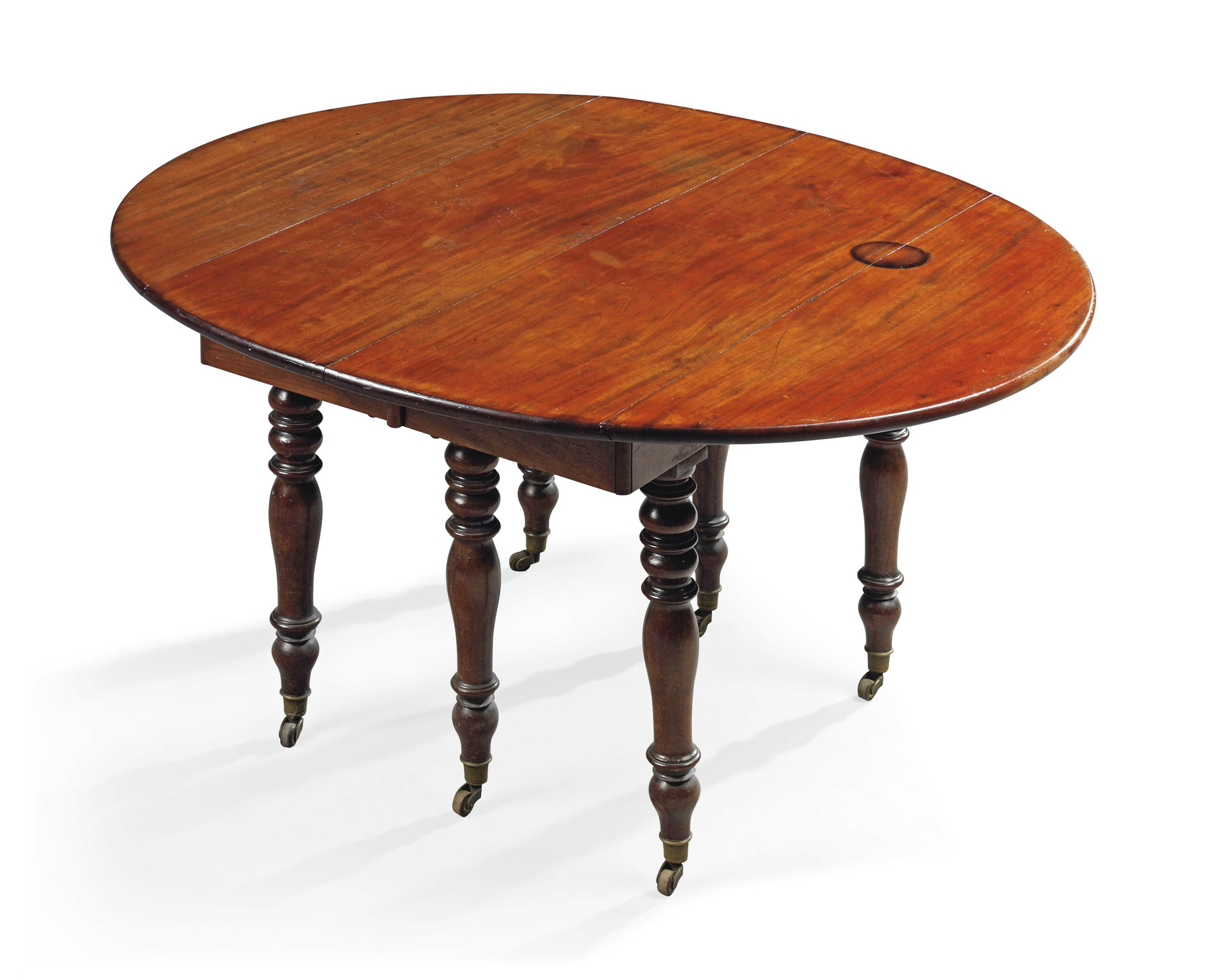 A FRENCH PROVINCIAL MAHOGANY OVAL EXTENDING DINING TABLE , FIRST HALF